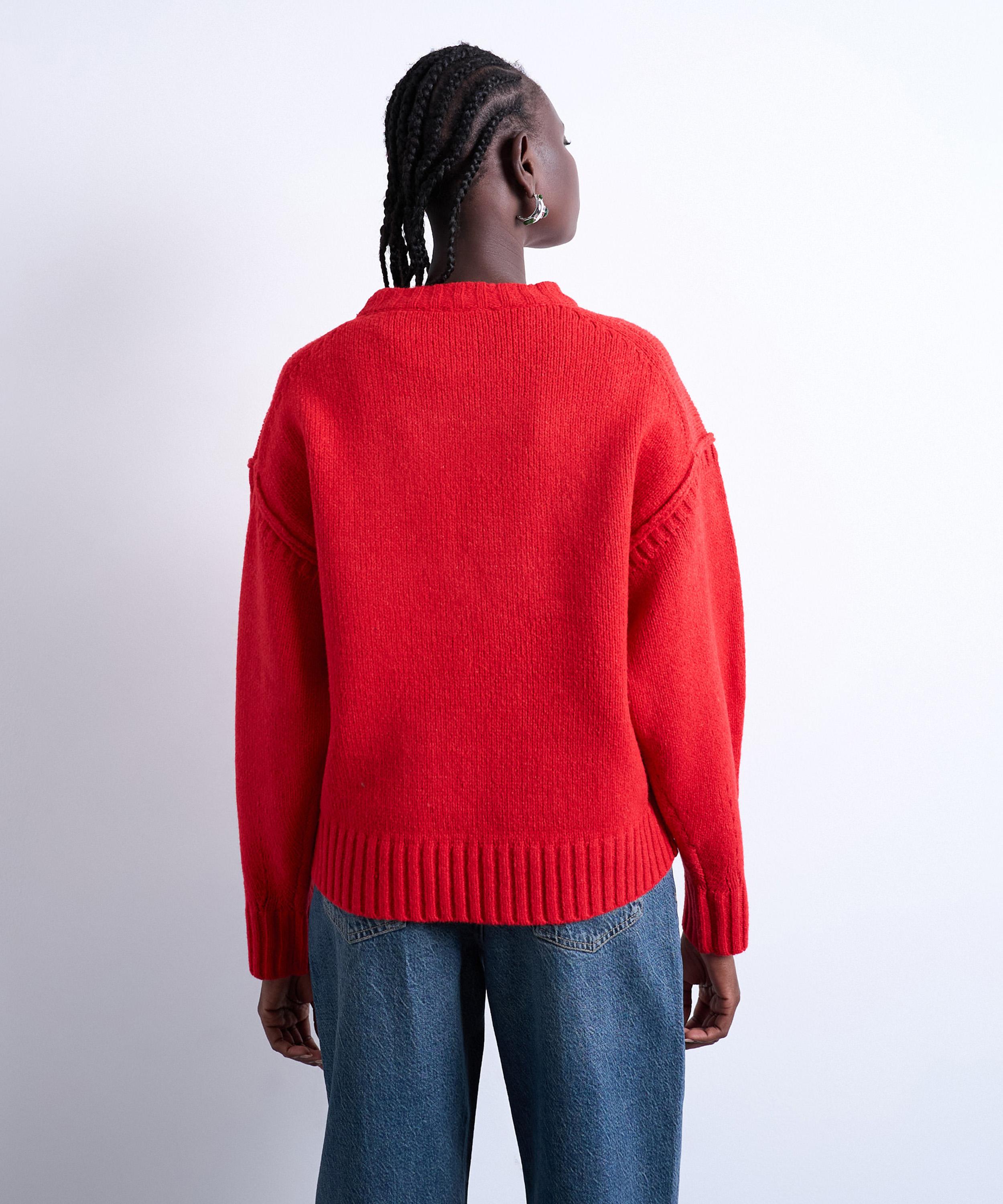 TOPSHOP - Red Knitted Clean Exposed Seam Jumper image number 3