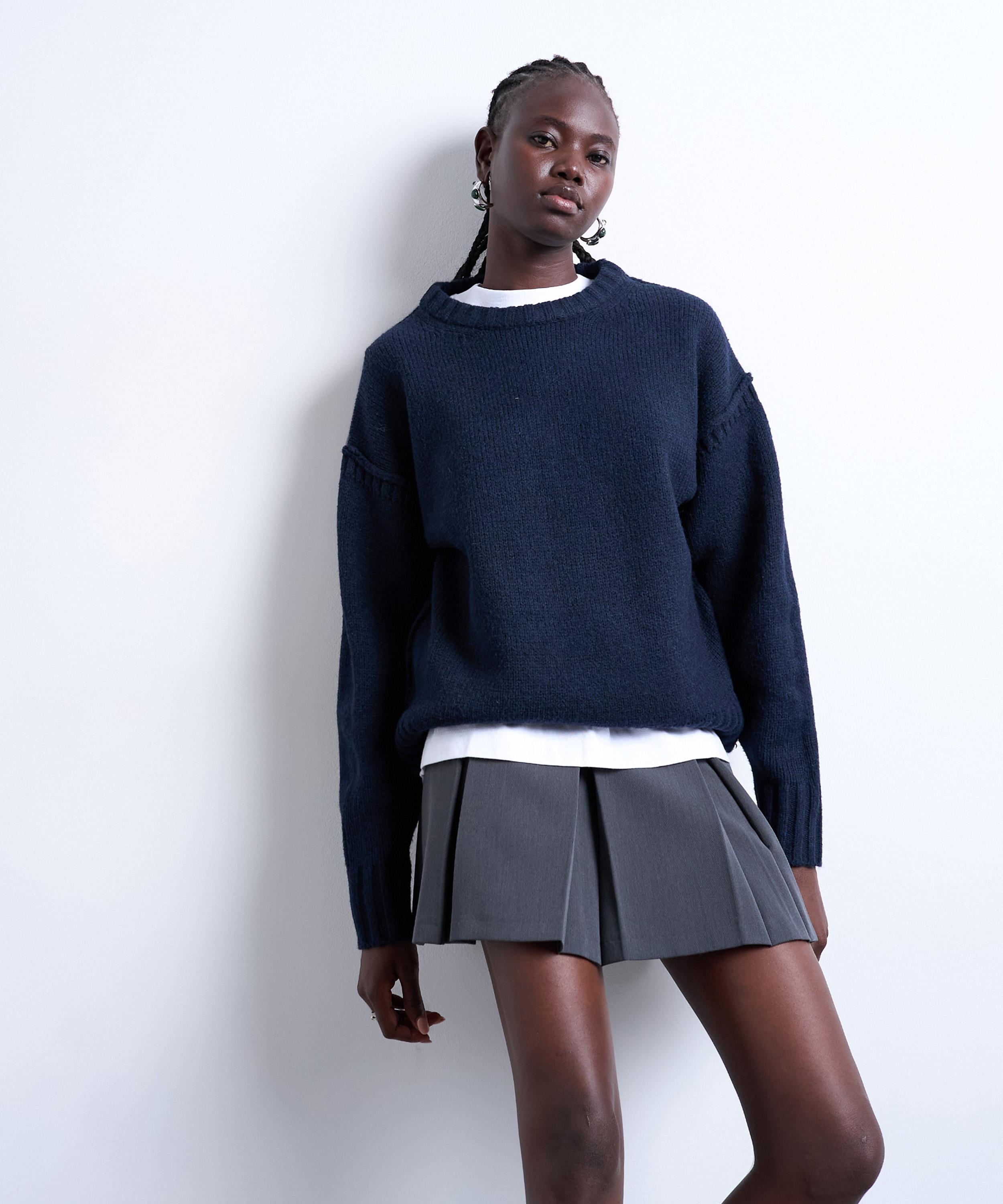 TOPSHOP - Navy Knitted Clean Exposed Seam Jumper image number 0