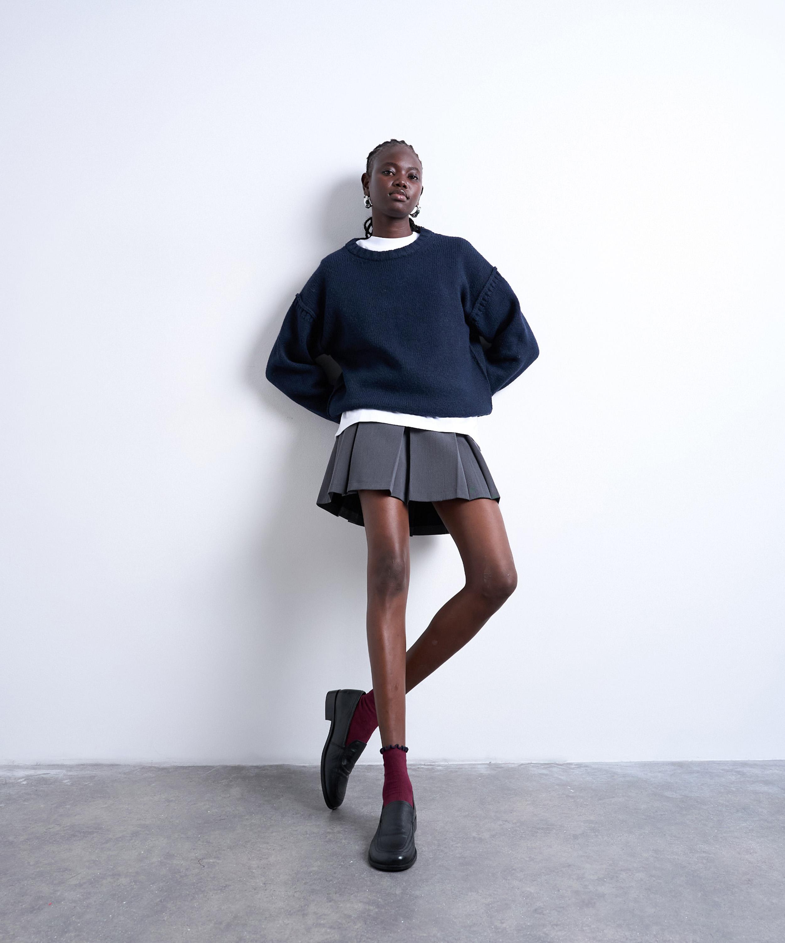 TOPSHOP - Navy Knitted Clean Exposed Seam Jumper image number 1