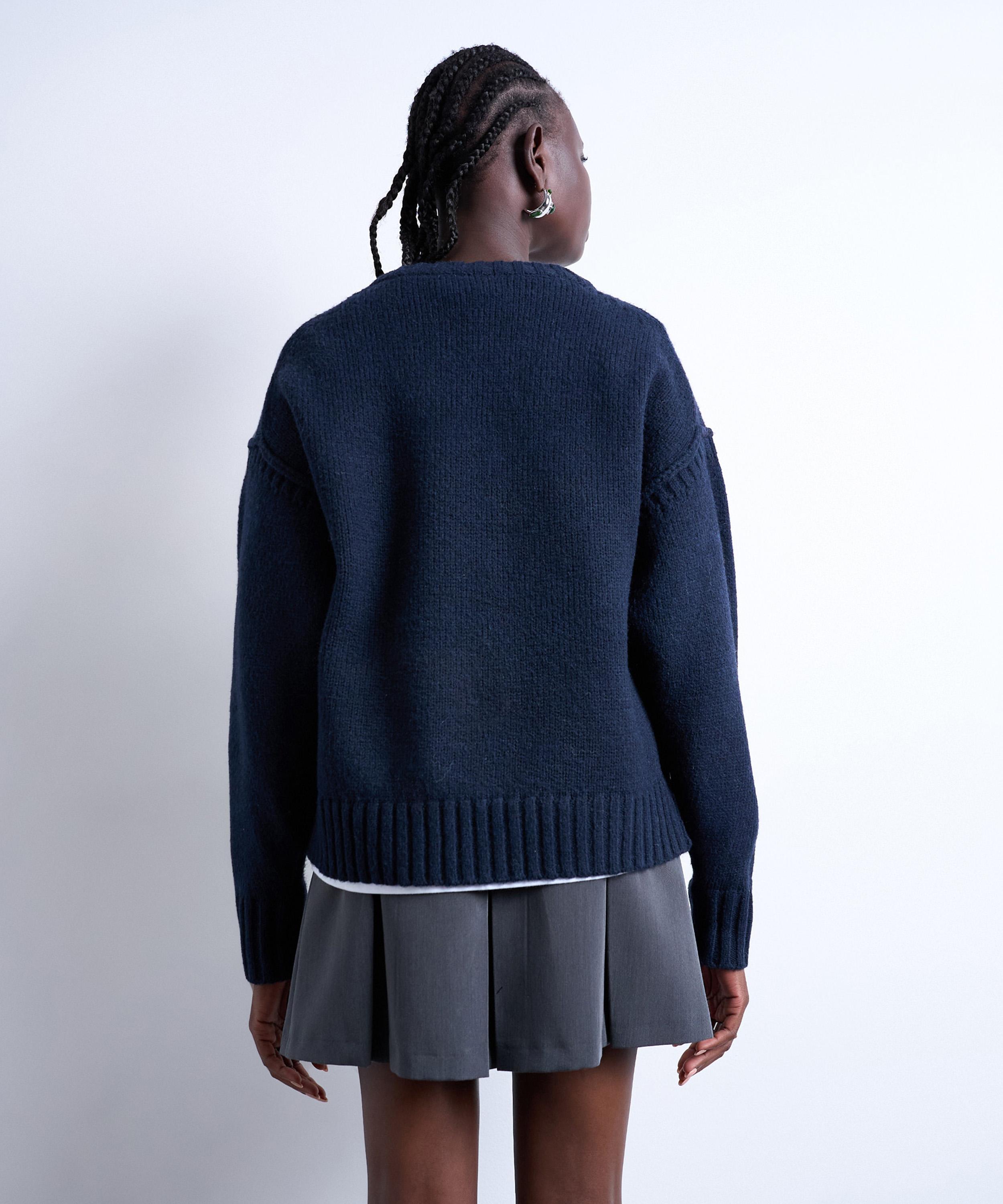 TOPSHOP - Navy Knitted Clean Exposed Seam Jumper image number 3