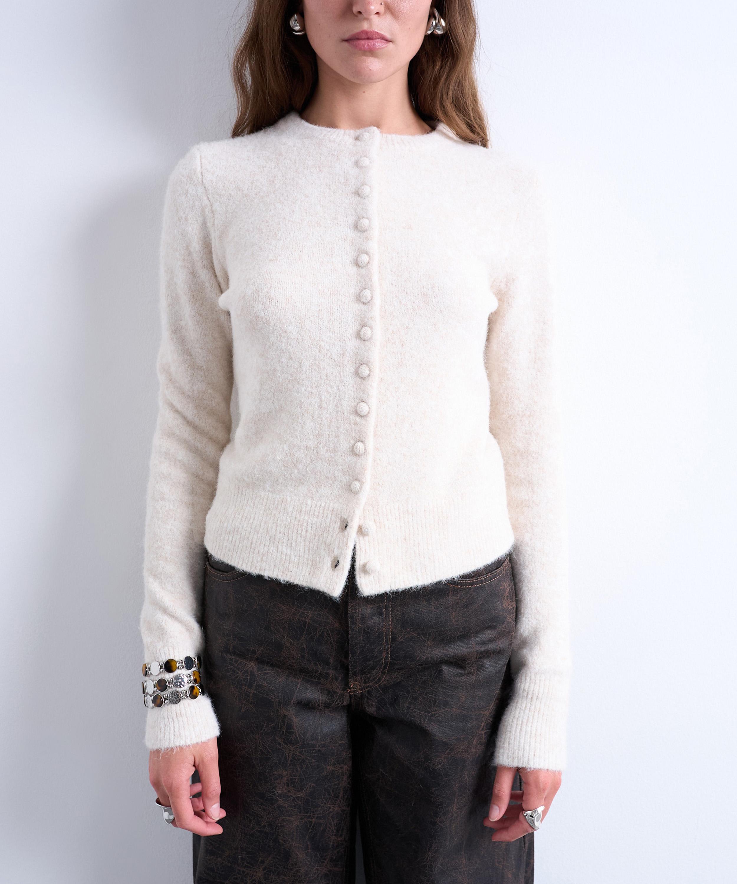 TOPSHOP - Ivory Knitted Covered Button Cardigan image number 0