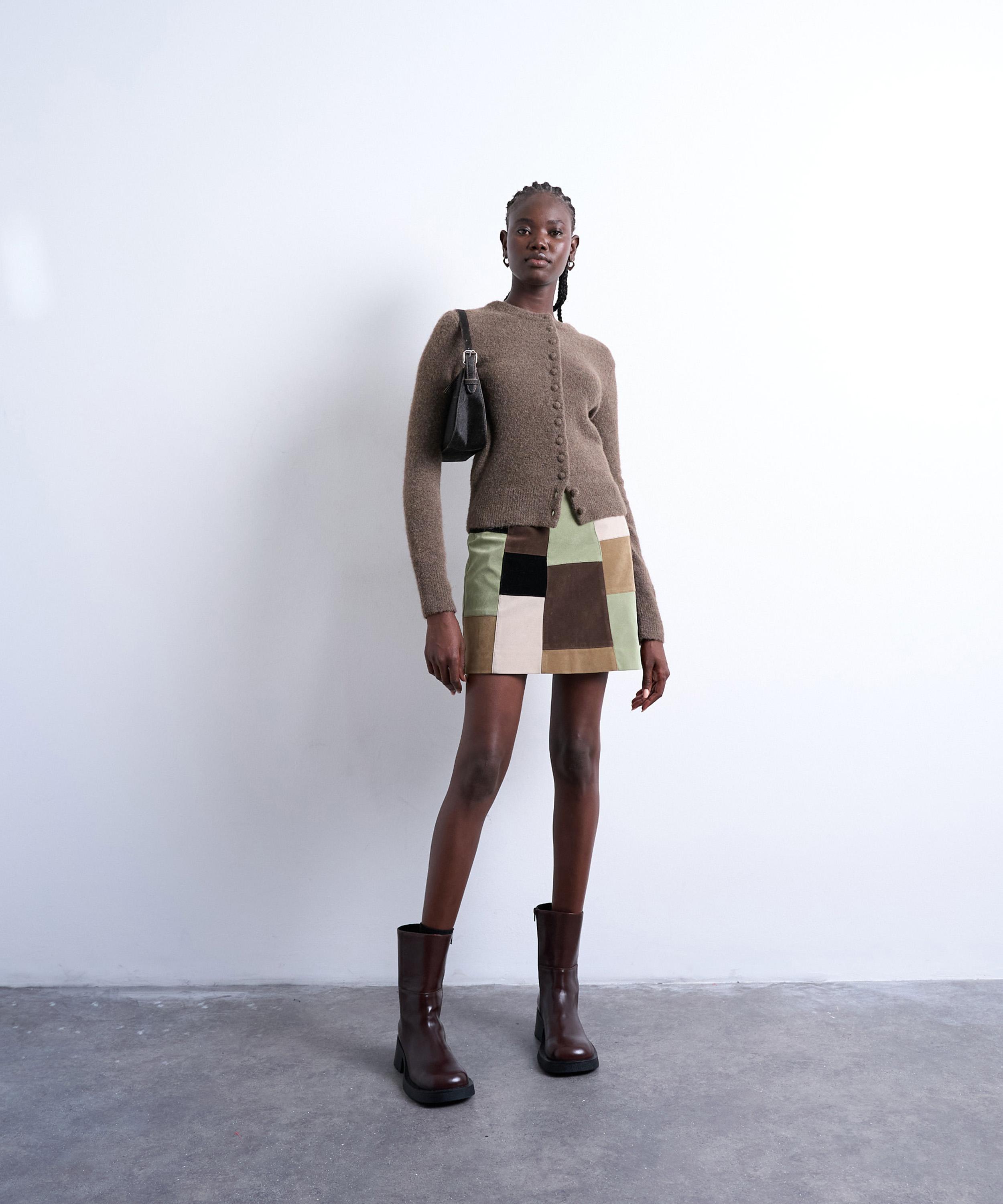 TOPSHOP - Brown Knitted Covered Button Cardigan image number 1