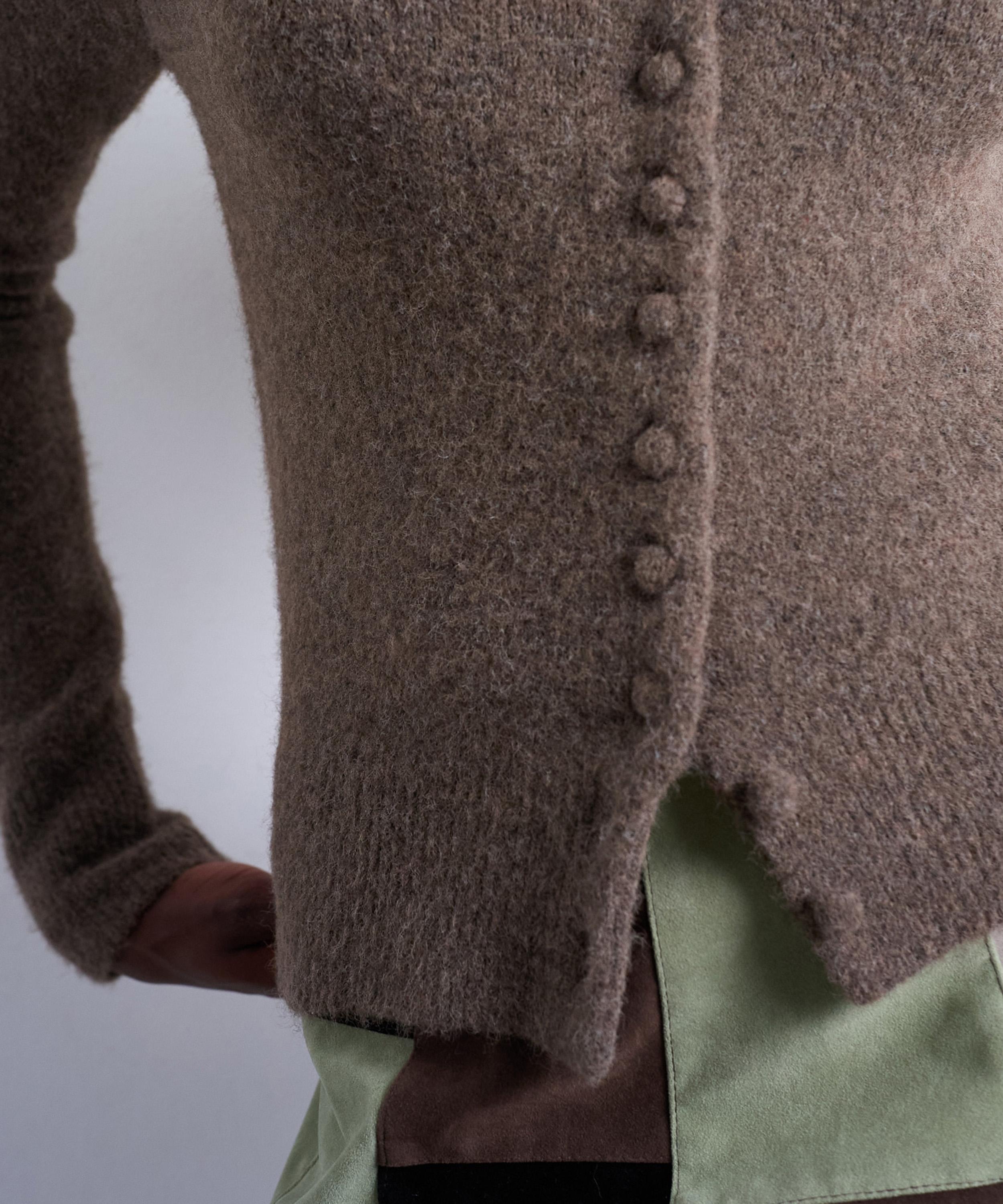 TOPSHOP - Brown Knitted Covered Button Cardigan image number 2