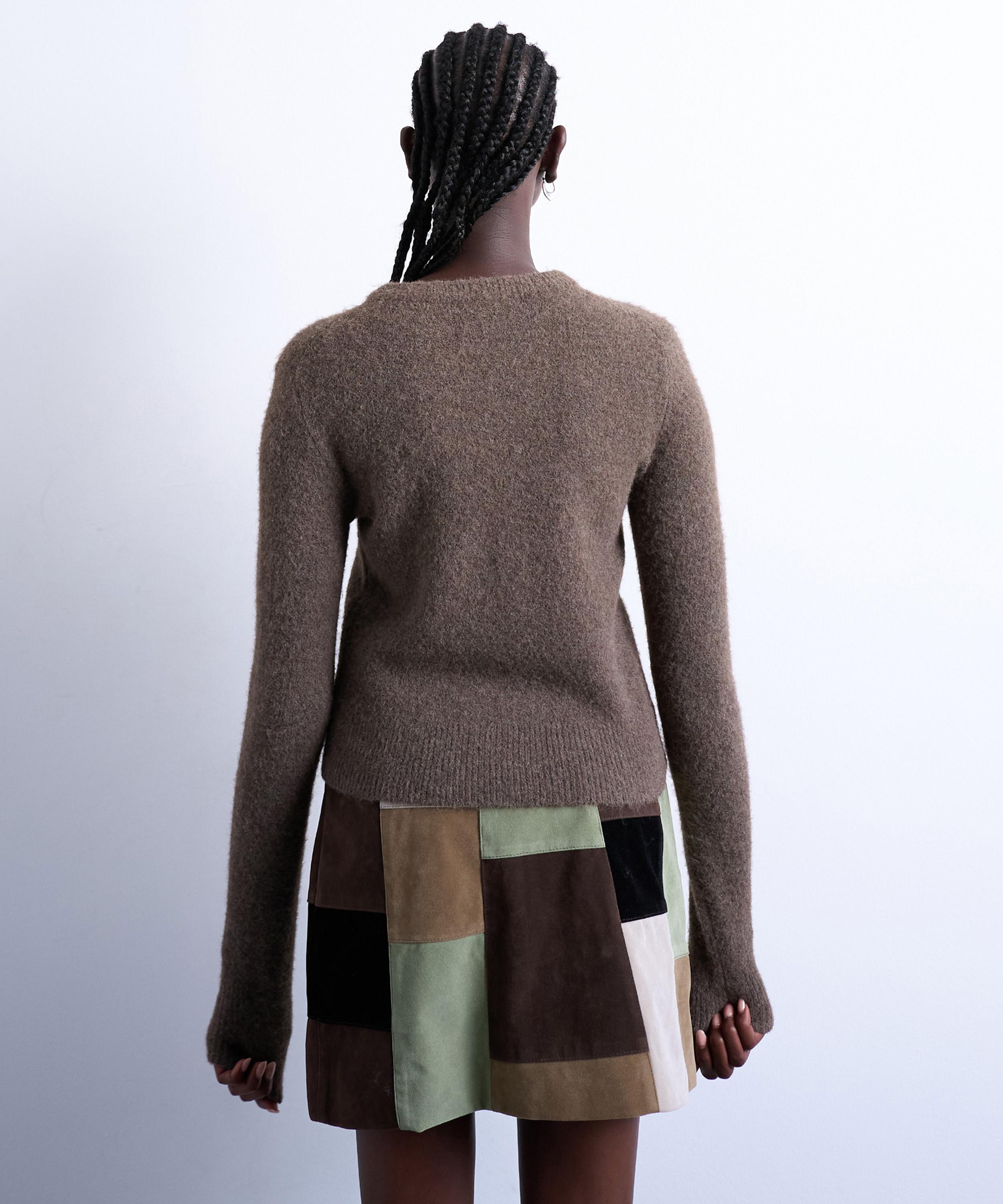 TOPSHOP - Brown Knitted Covered Button Cardigan image number 3