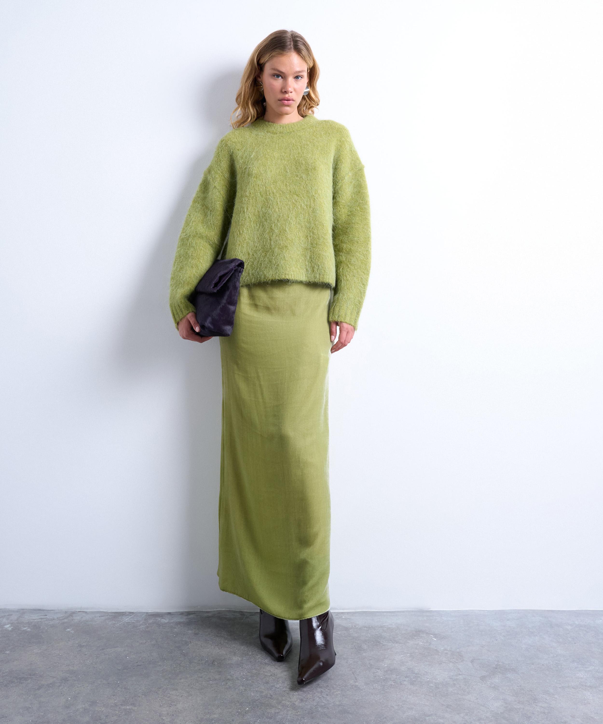 TOPSHOP - Green Knitted Alpaca Boxy Jumper image number 0
