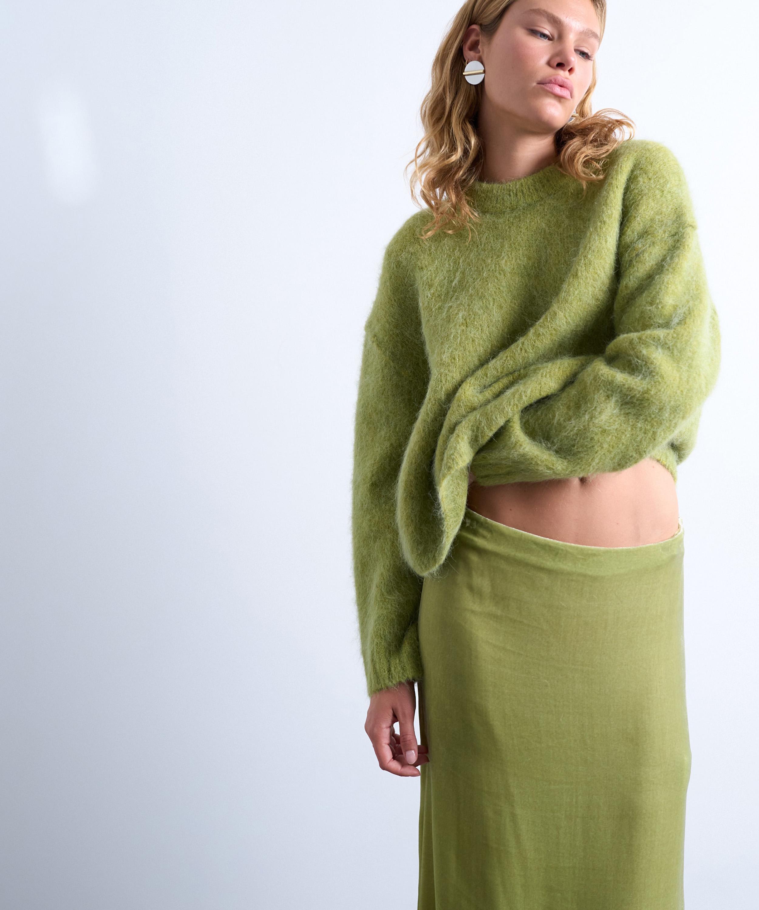 TOPSHOP - Green Knitted Alpaca Boxy Jumper image number 1