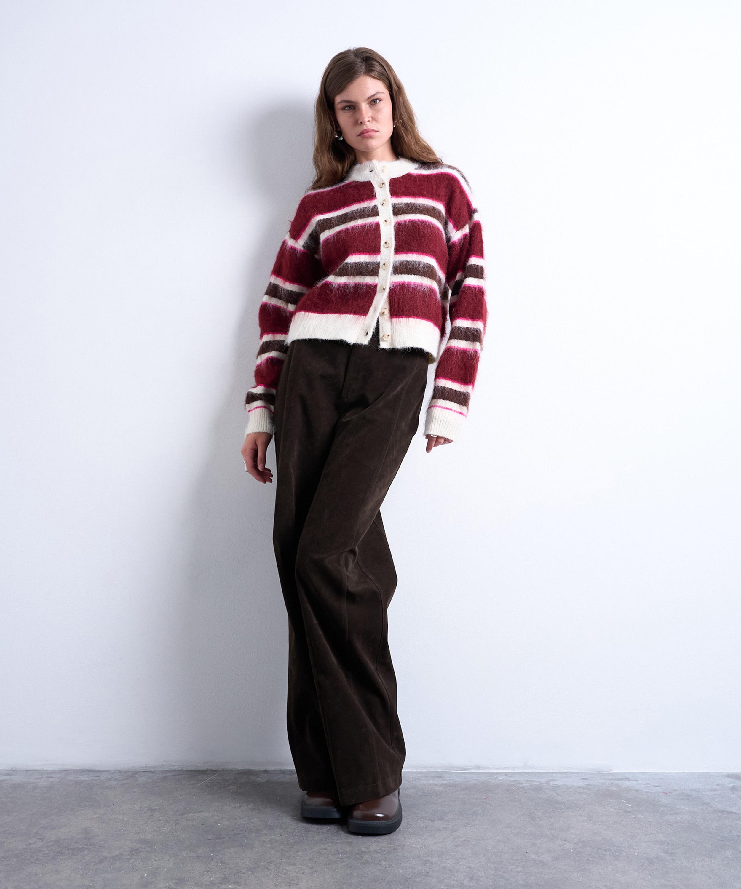 TOPSHOP - Pink Knitted Fluffy Stripe Cardigan image number 0