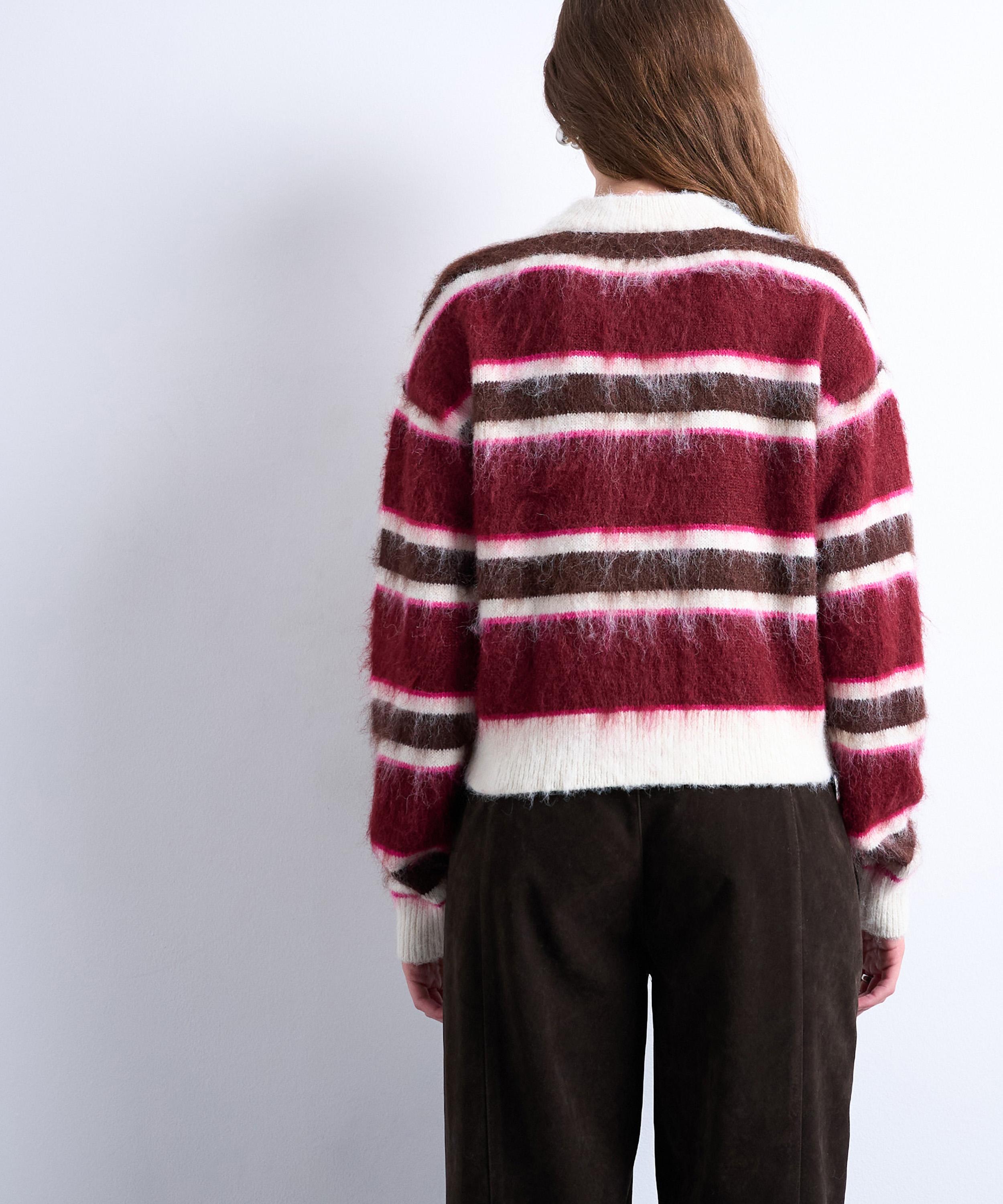 TOPSHOP - Pink Knitted Fluffy Stripe Cardigan image number 2
