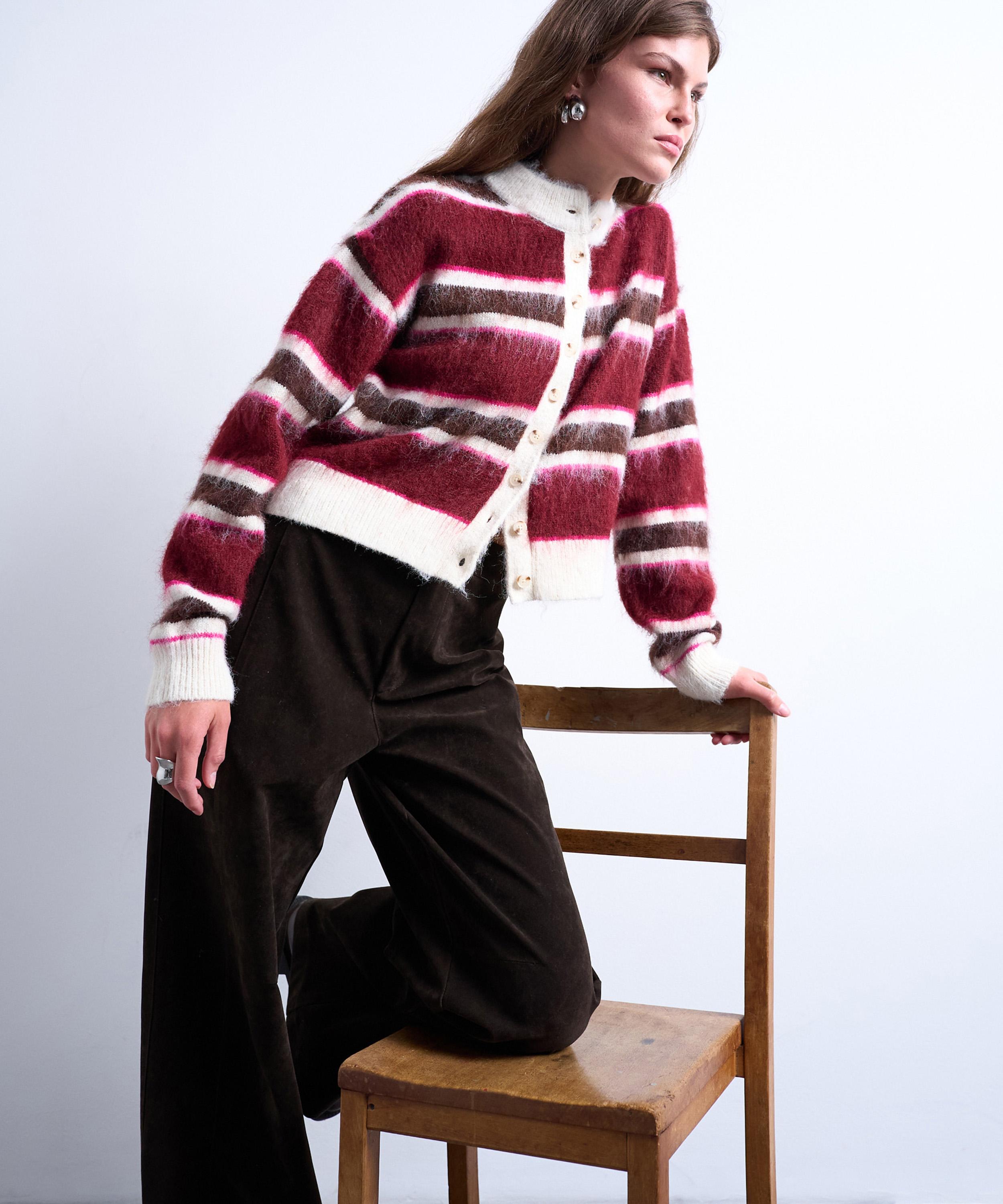TOPSHOP - Pink Knitted Fluffy Stripe Cardigan image number 3