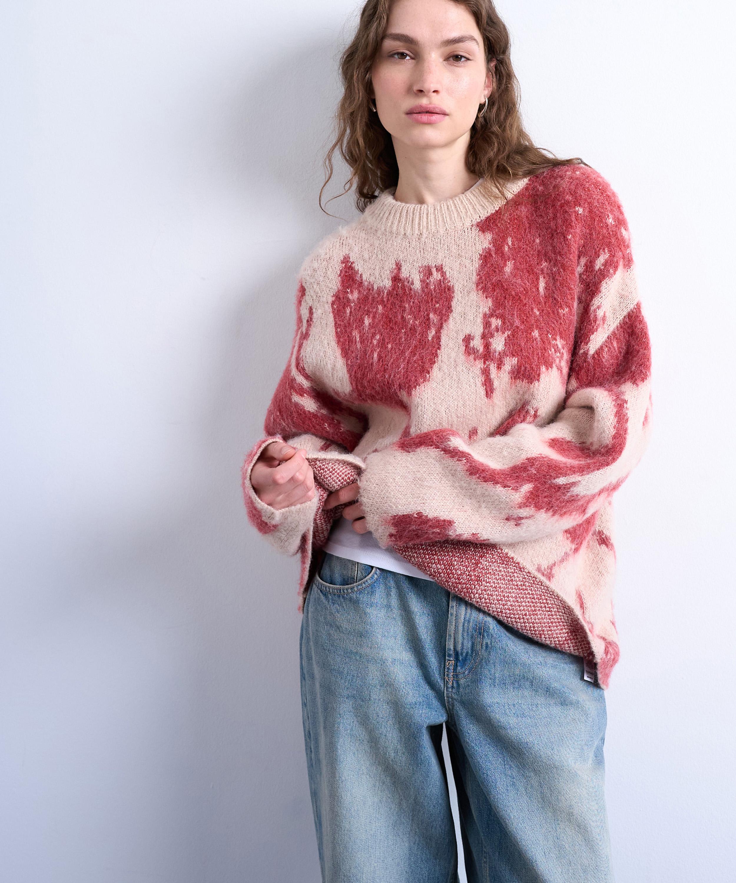 TOPSHOP - Pink Knitted Blurred Floral Jumper image number 0