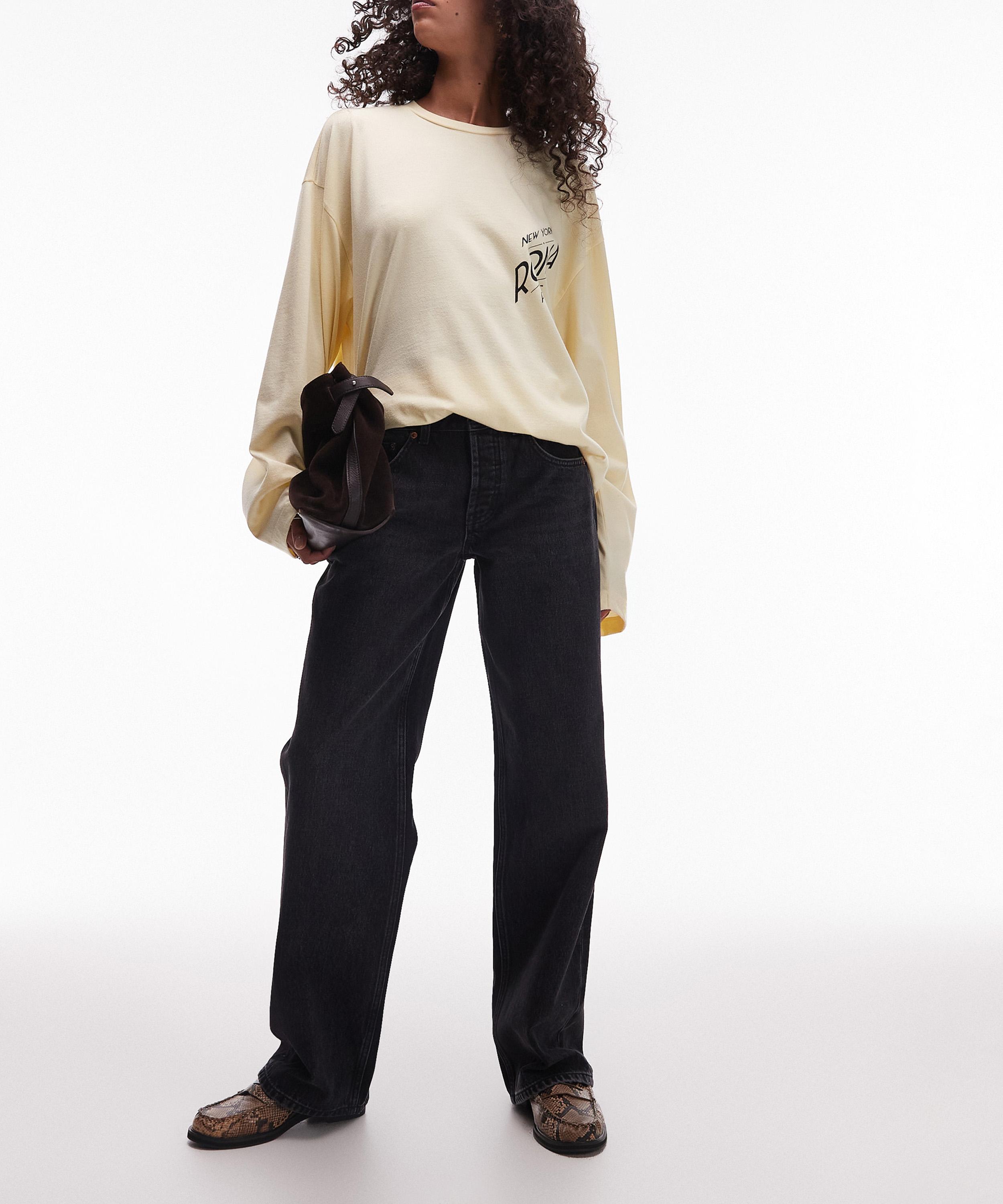 TOPSHOP - Washed Black Ember Low-Rise Wide-Leg Jeans image number 0