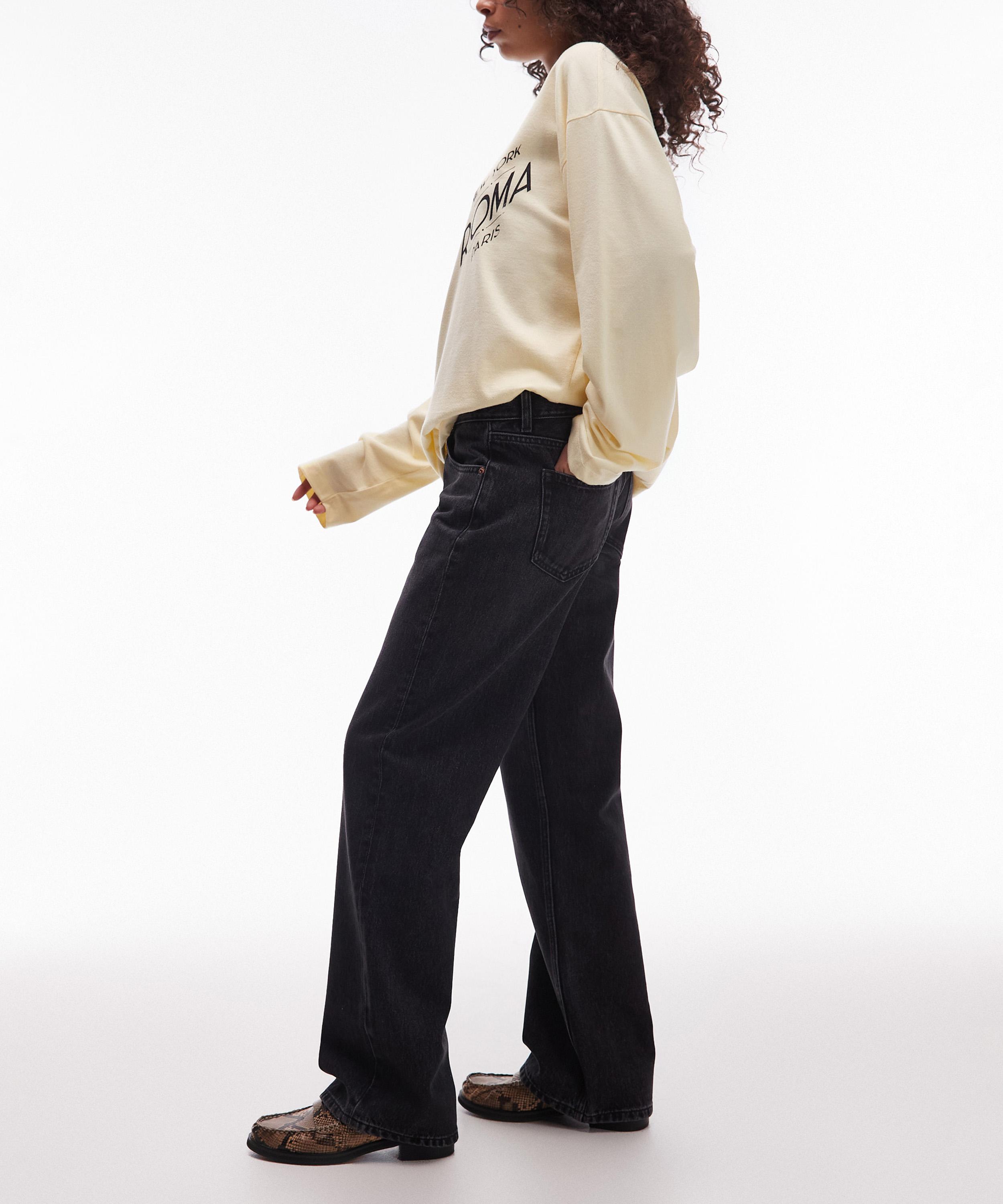 TOPSHOP - Washed Black Ember Low-Rise Wide-Leg Jeans image number 1