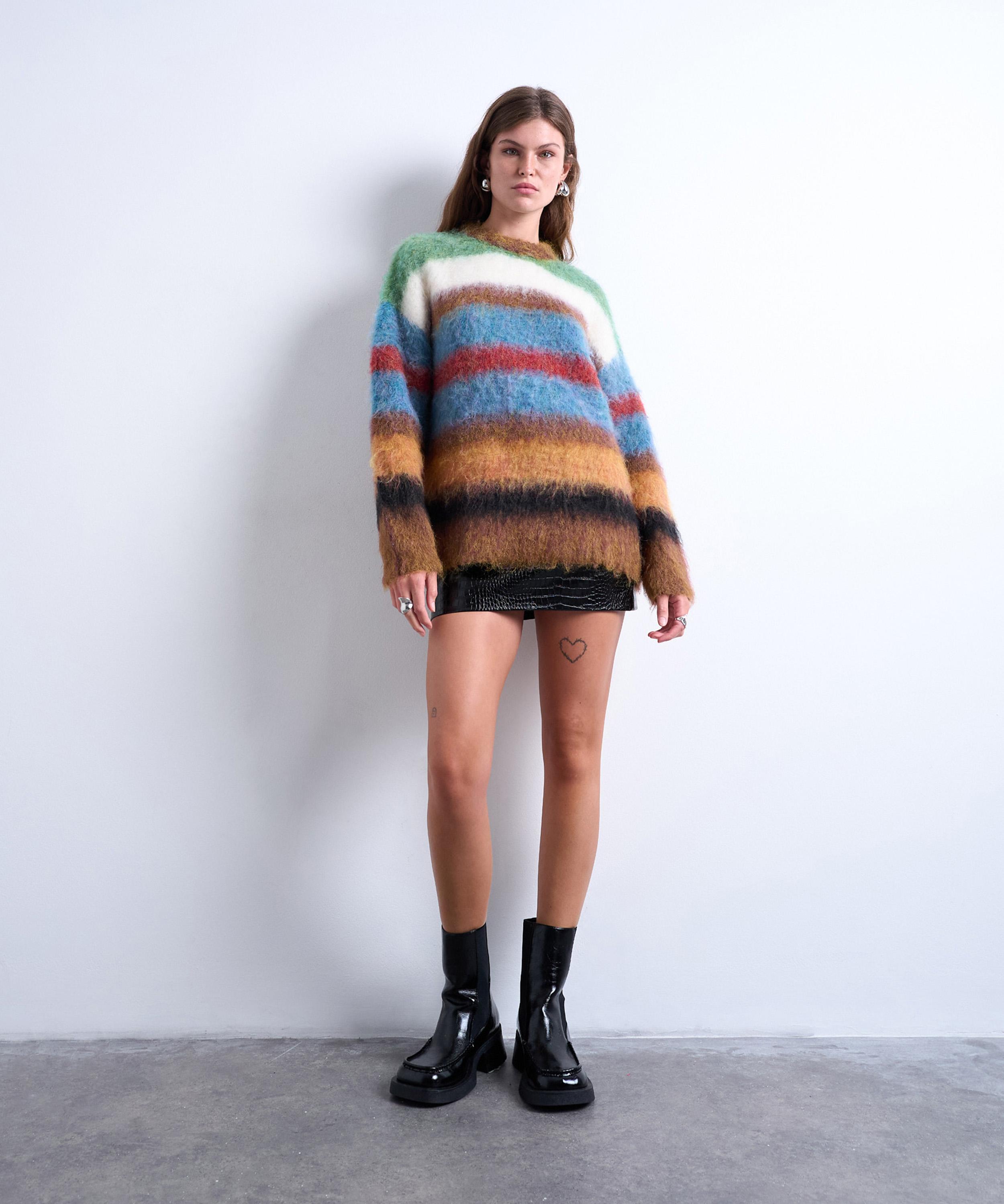 TOPSHOP - Knitted Fluffy Stripe Jumper image number 1