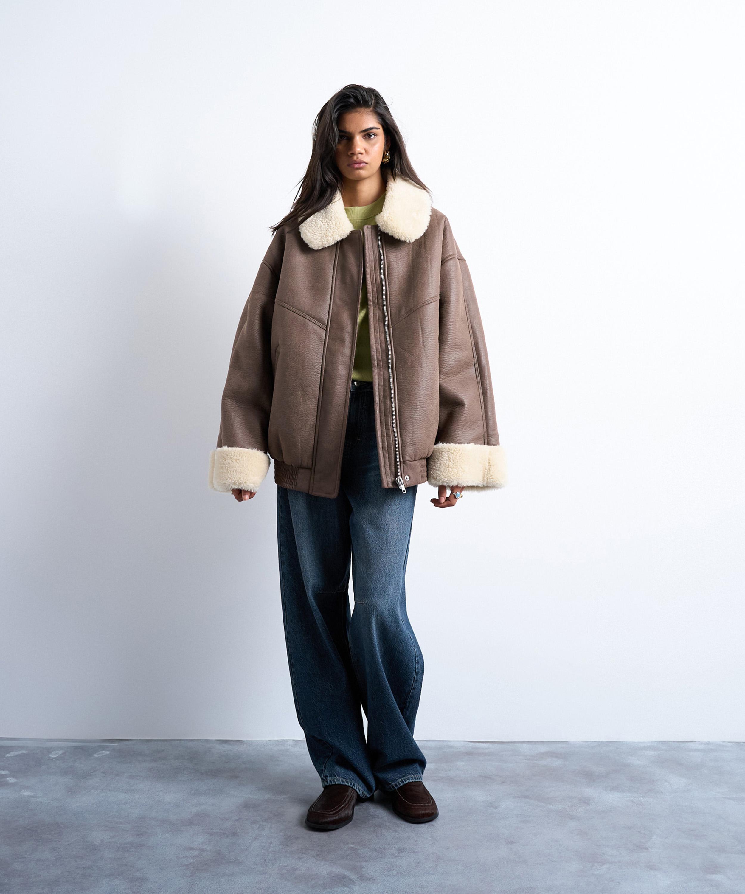 TOPSHOP Faux Shearling Super Oversized Bomber Jacket | Liberty