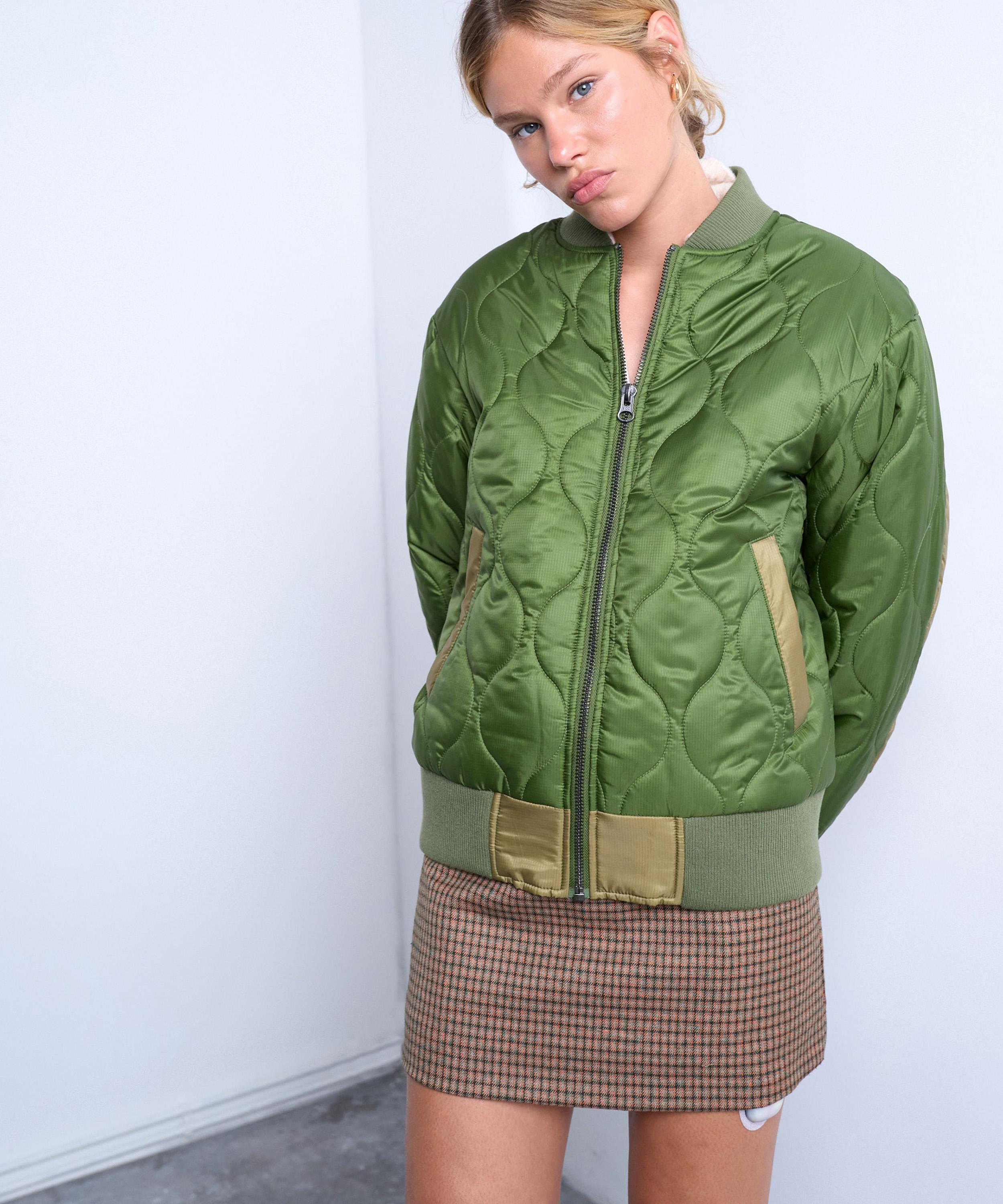 TOPSHOP - Green Contrast Liner Bomber Jacket