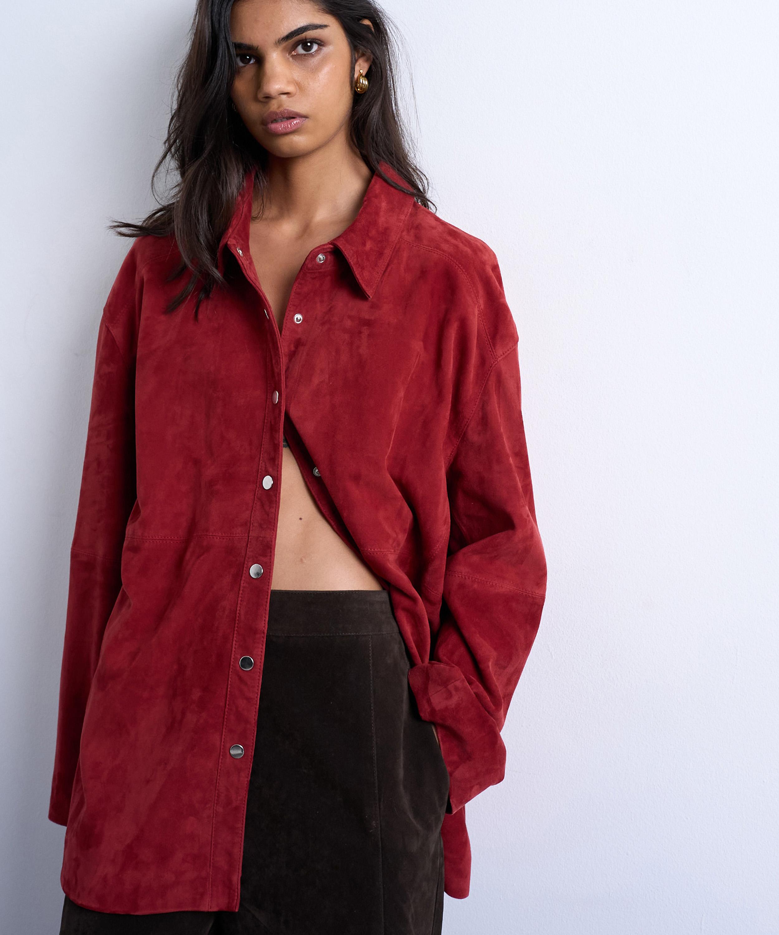 TOPSHOP - Red Suede Co-Ord Shirt