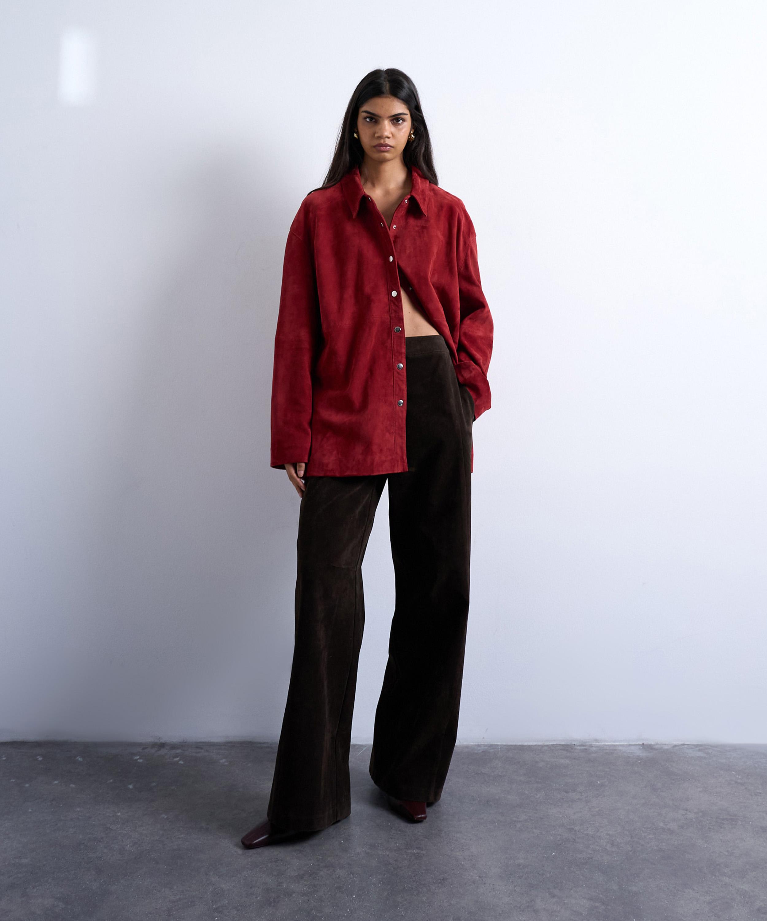 TOPSHOP - Red Suede Co-Ord Shirt image number 1