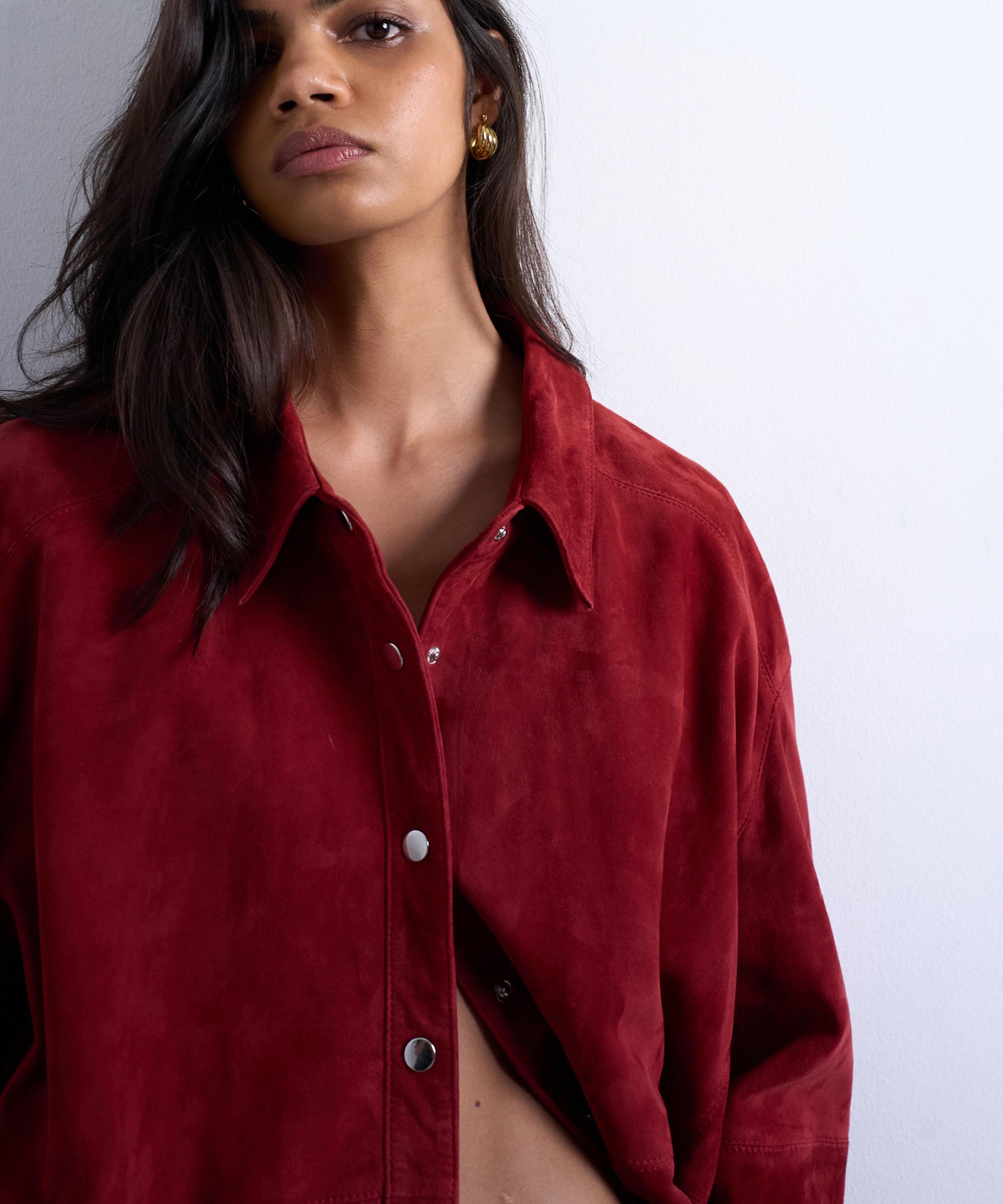 TOPSHOP - Red Suede Co-Ord Shirt image number 2