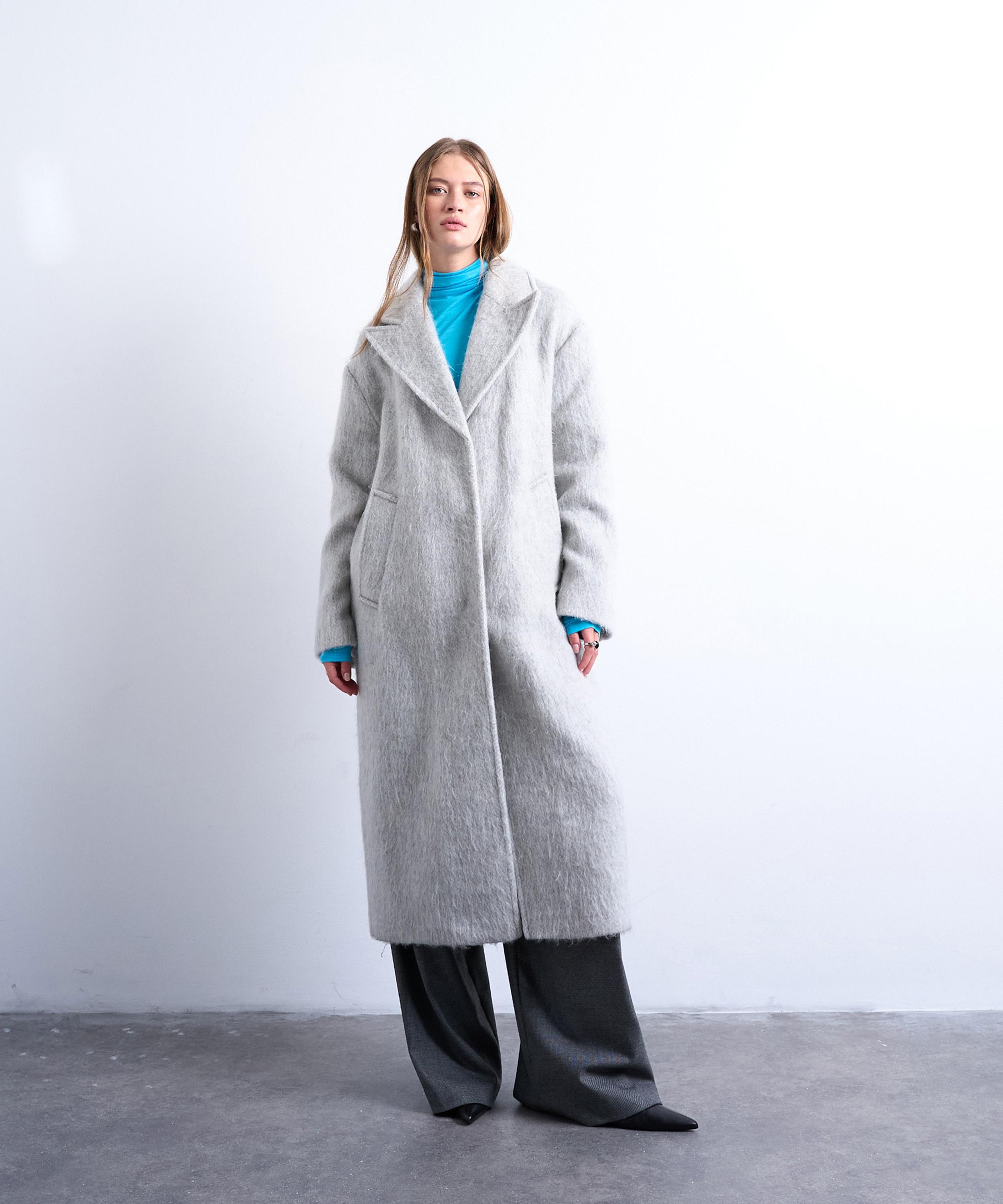 TOPSHOP - Brushed Grey Marl Wool Coat