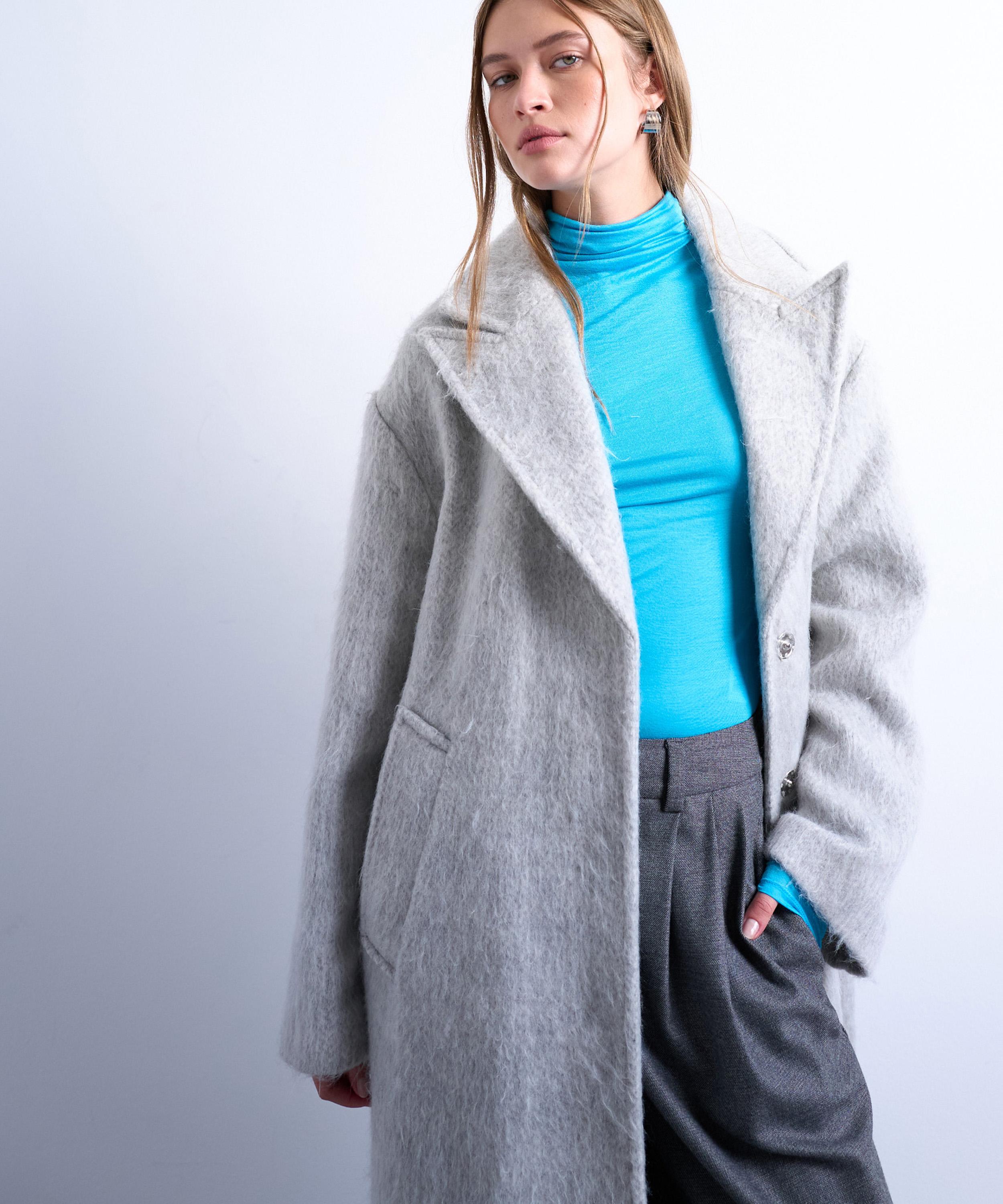 TOPSHOP - Brushed Grey Marl Wool Coat image number 2