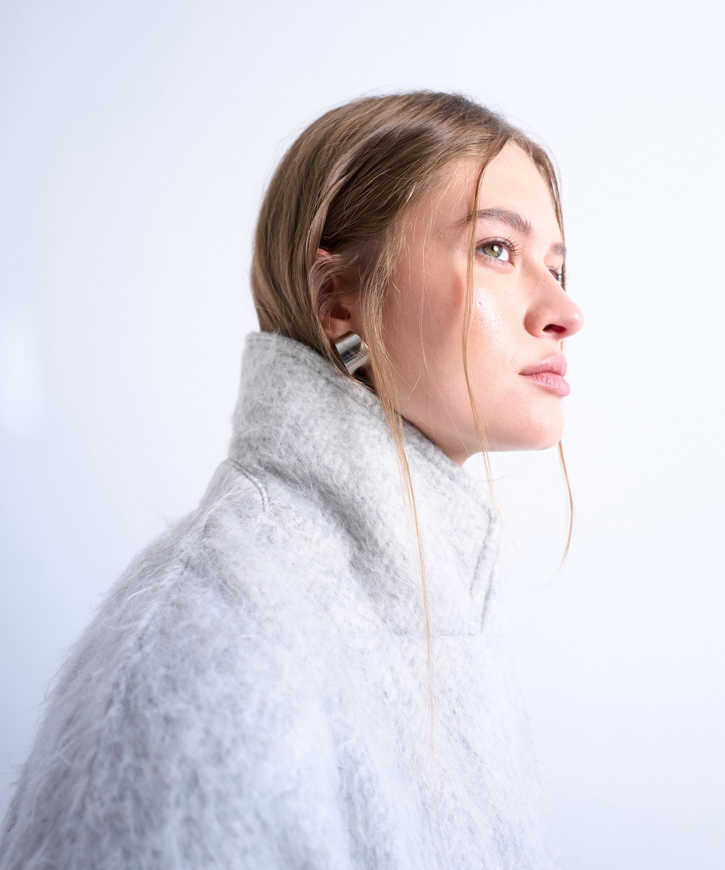 TOPSHOP - Brushed Grey Marl Wool Coat image number 3