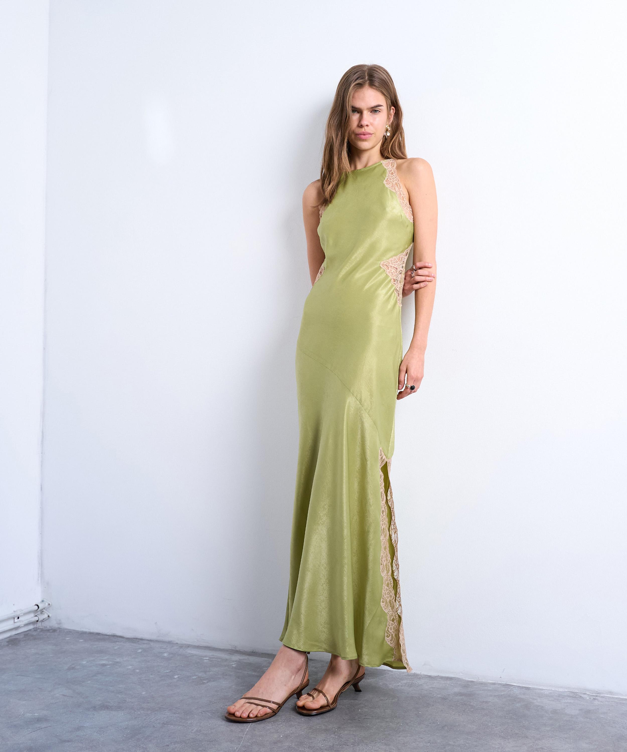 TOPSHOP - Avocado Lace Insert Racer Midi Dress image number 0