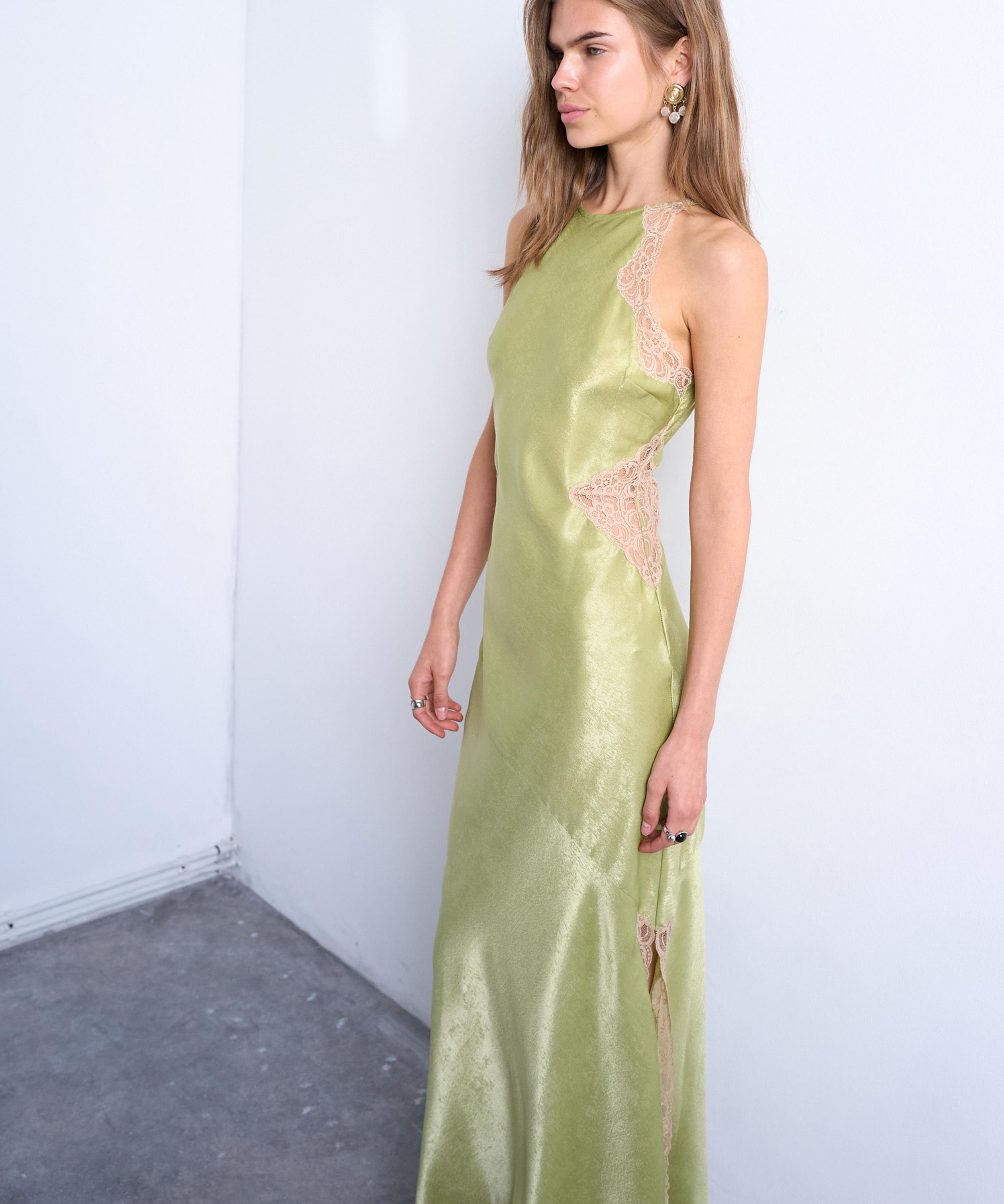 TOPSHOP - Avocado Lace Insert Racer Midi Dress image number 3