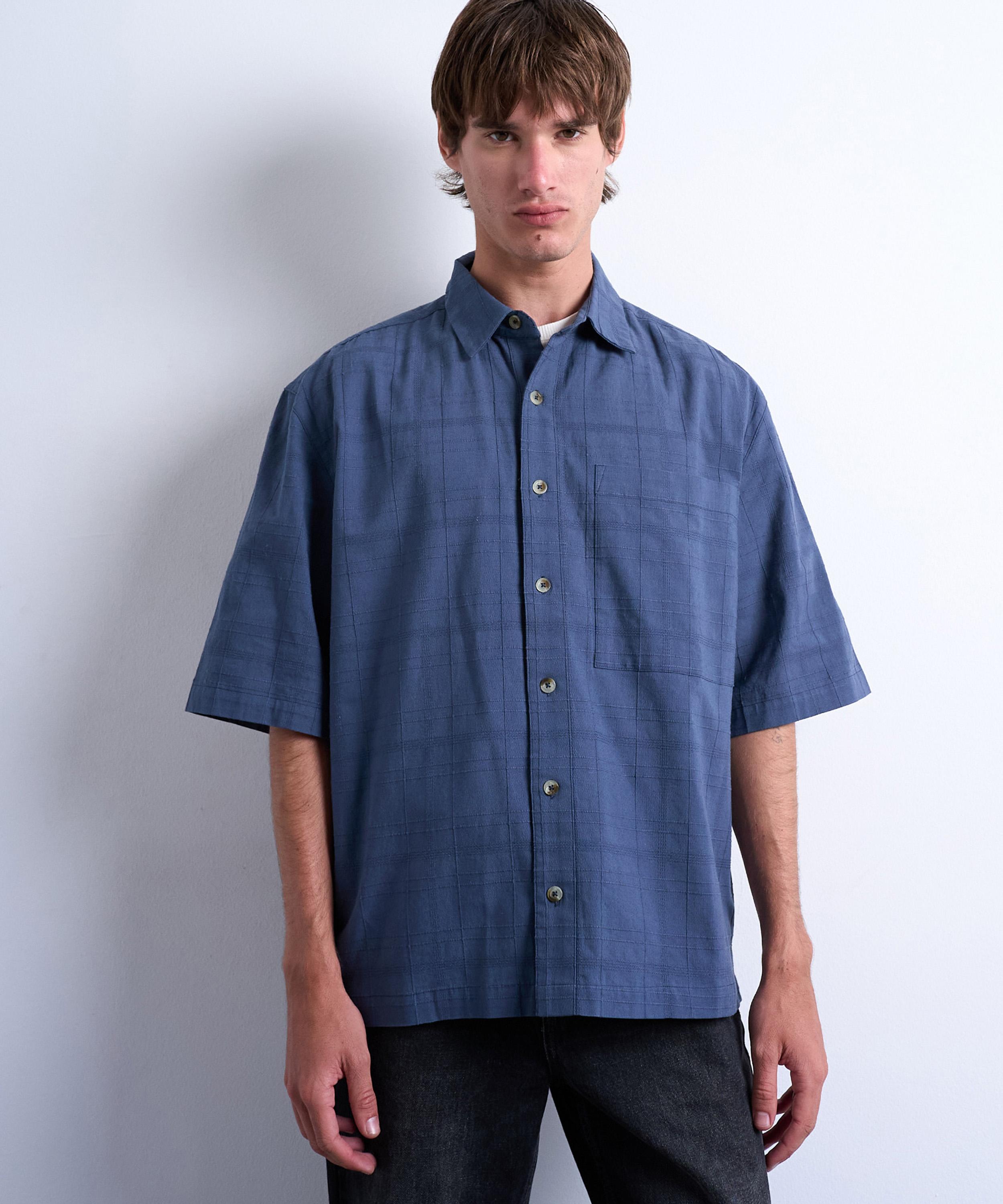 TOPMAN - Mid-Blue Short-Sleeve Textured Shirt image number 0