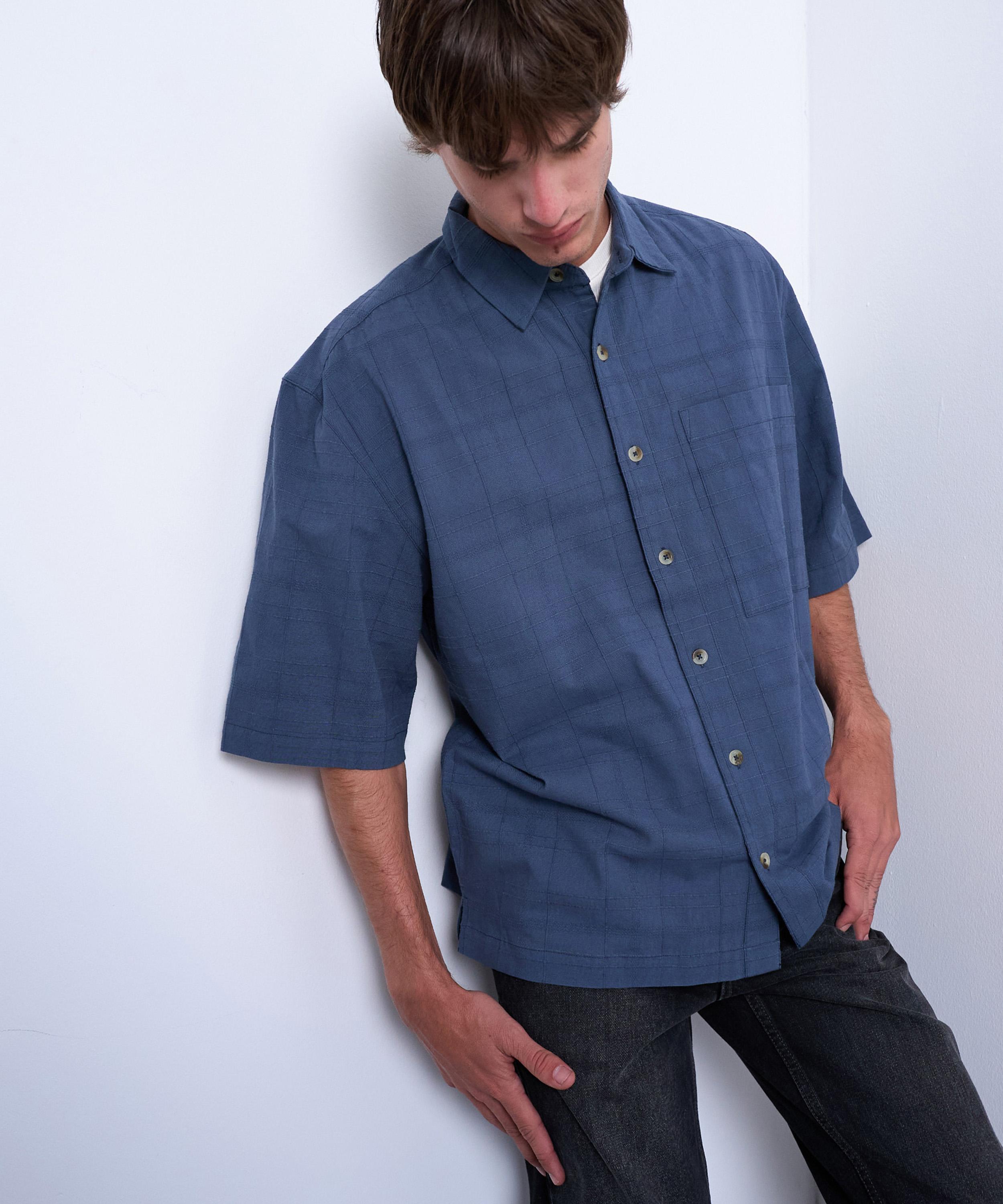 TOPMAN - Mid-Blue Short-Sleeve Textured Shirt image number 1