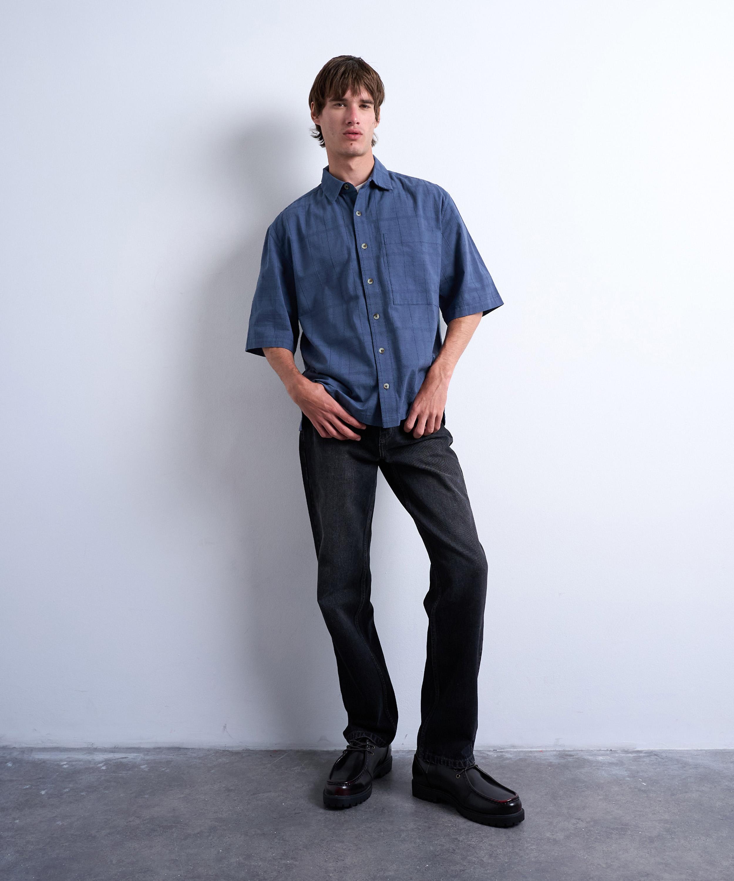 TOPMAN - Mid-Blue Short-Sleeve Textured Shirt image number 3