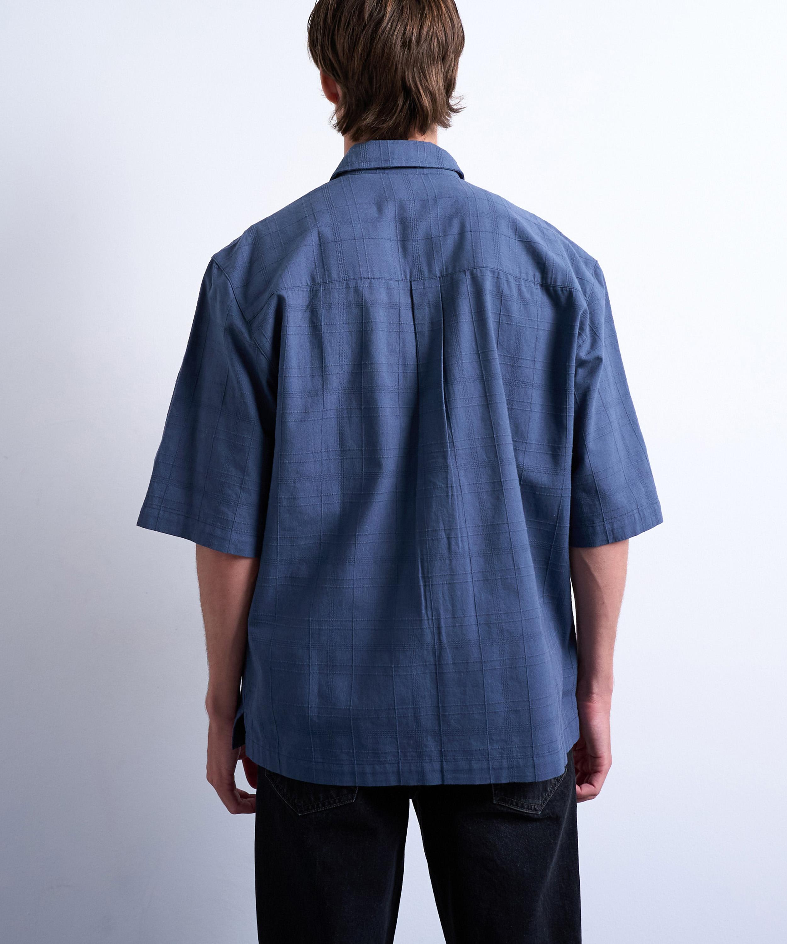 TOPMAN - Mid-Blue Short-Sleeve Textured Shirt image number 4