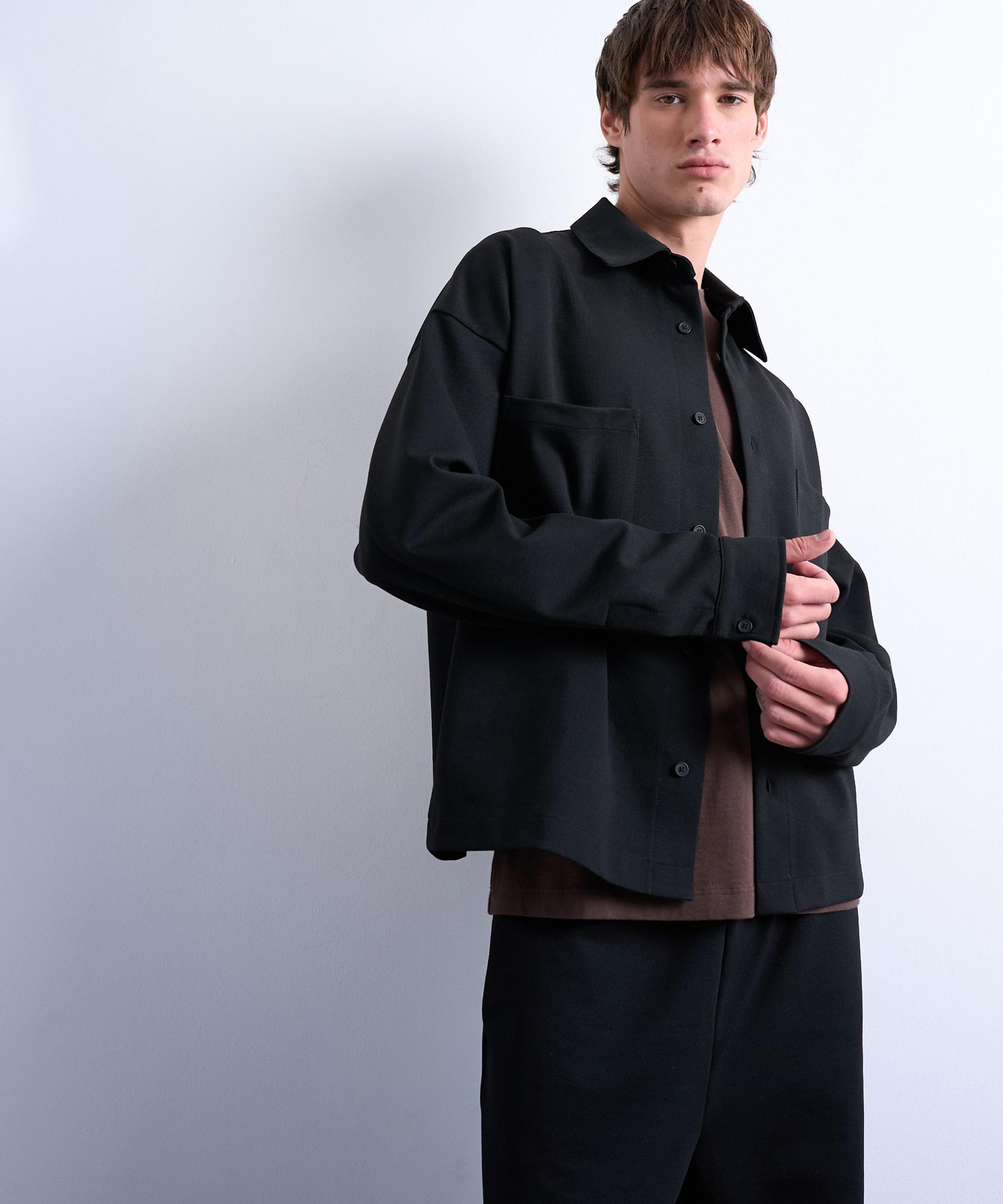 TOPMAN - Black Oversized Fit Double-Pocket Jersey Jacket
