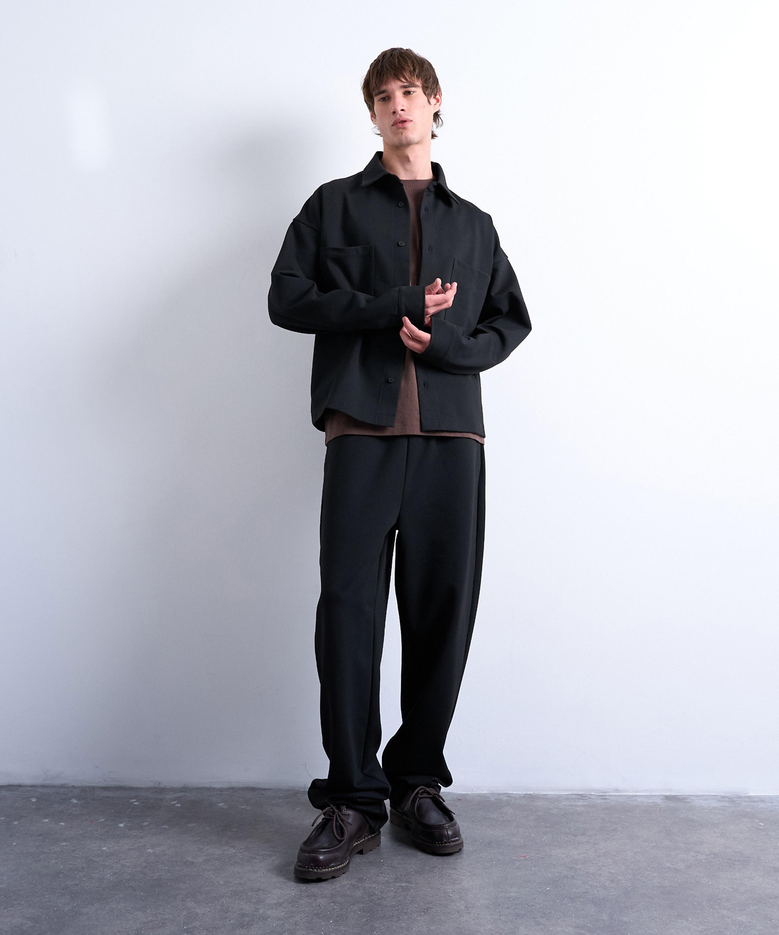 TOPMAN - Black Oversized Fit Double-Pocket Jersey Jacket image number 1