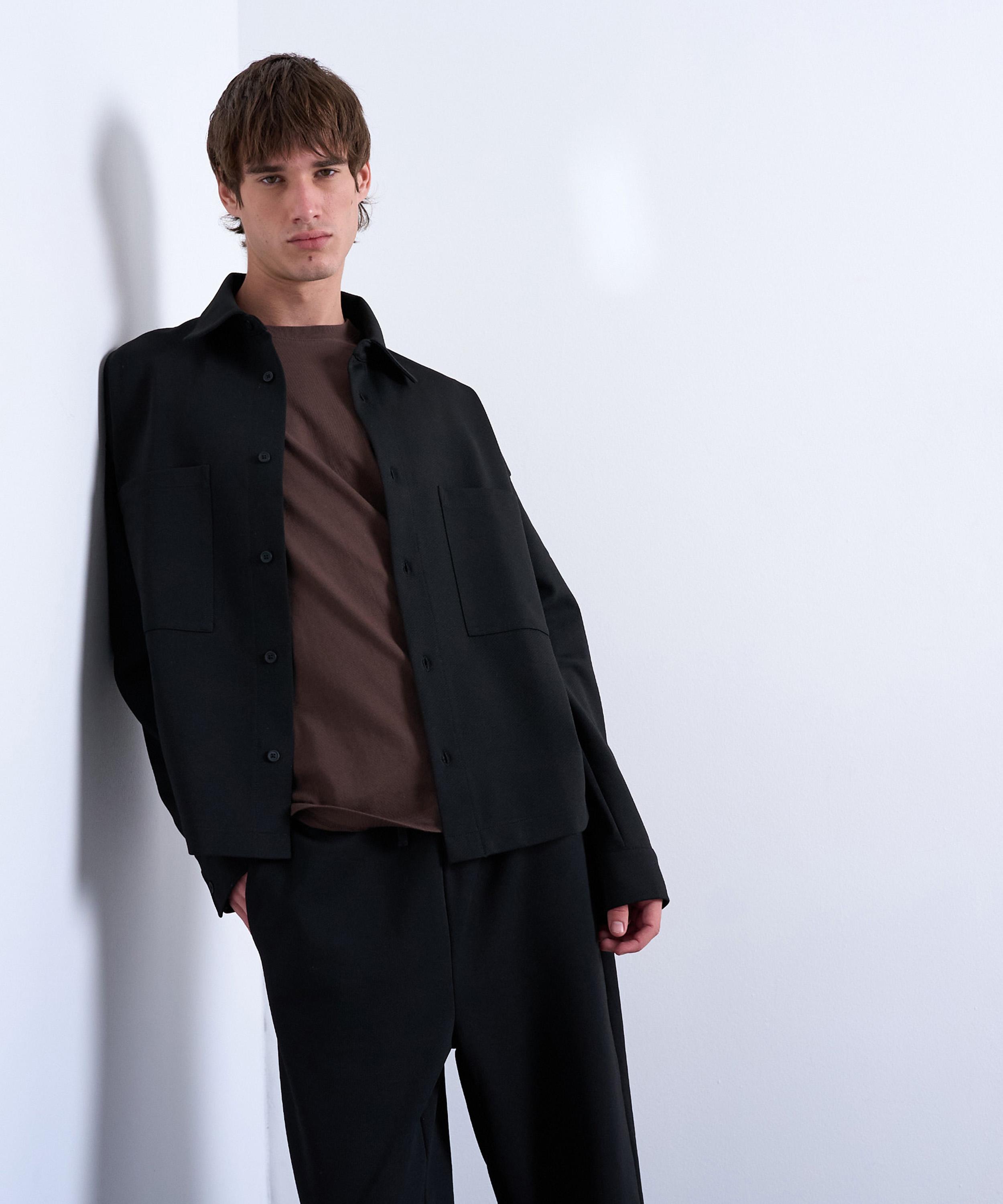 TOPMAN - Black Oversized Fit Double-Pocket Jersey Jacket image number 3