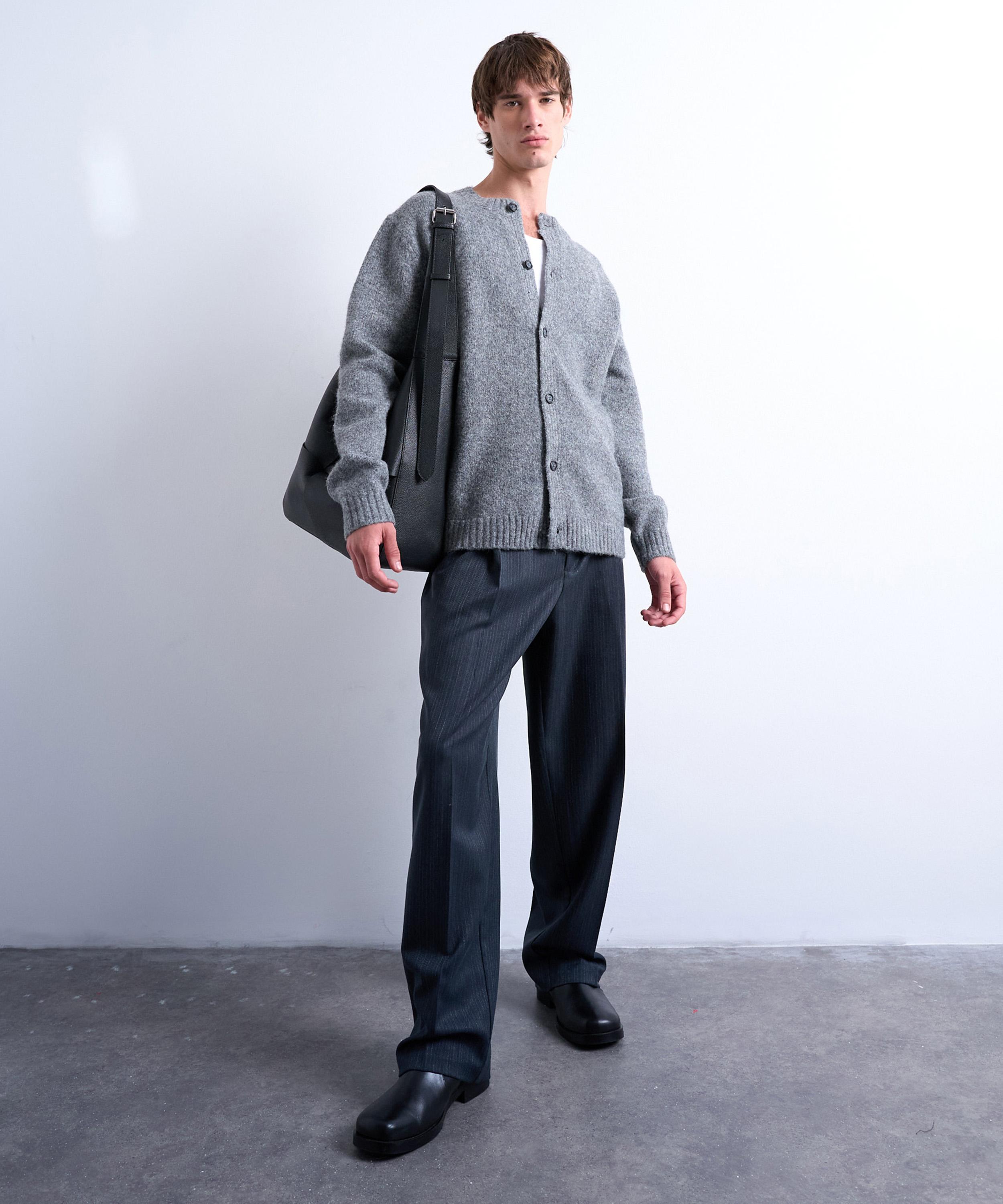 TOPMAN - Grey Crew-Neck Cardigan image number 1