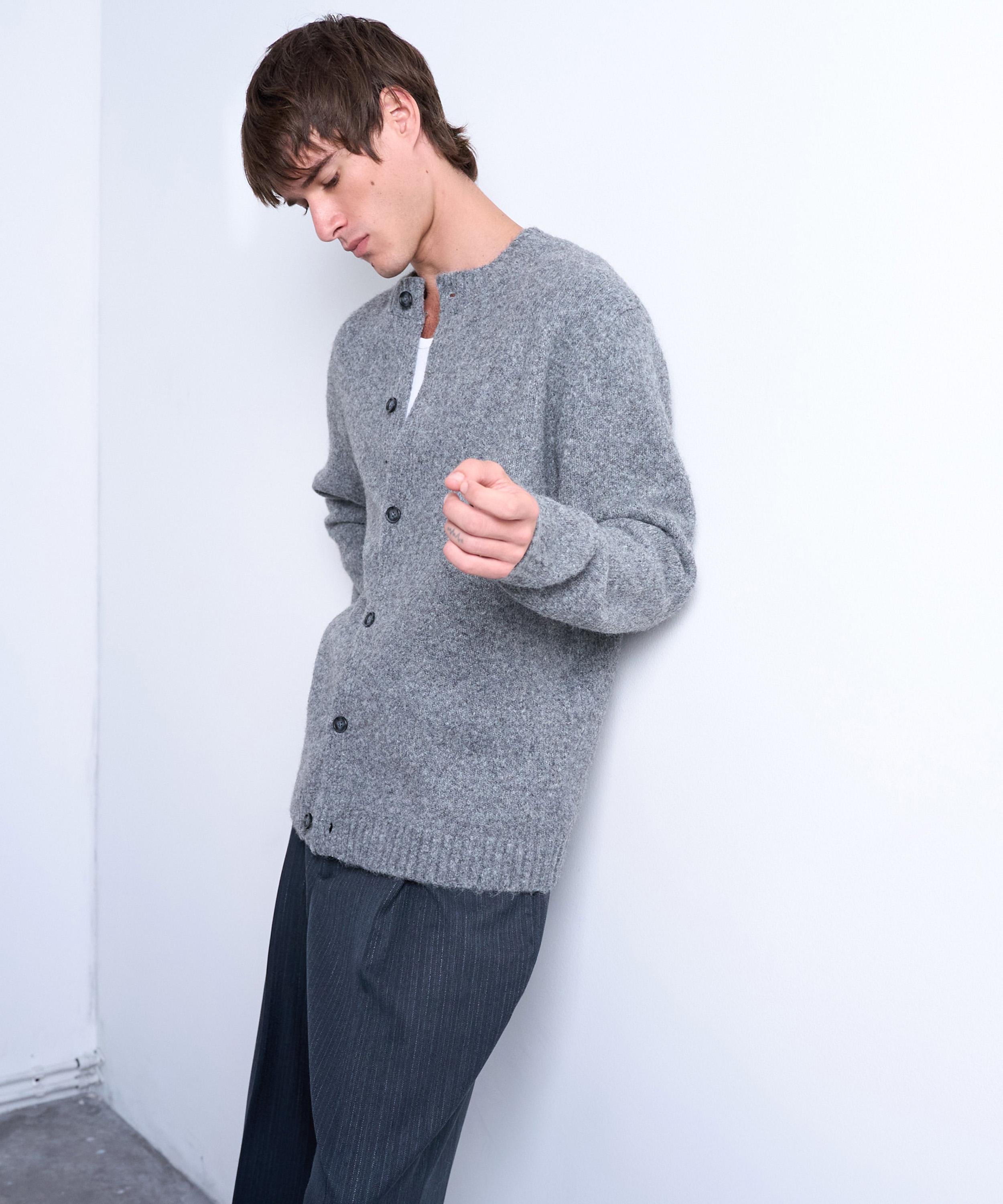 TOPMAN - Grey Crew-Neck Cardigan image number 2