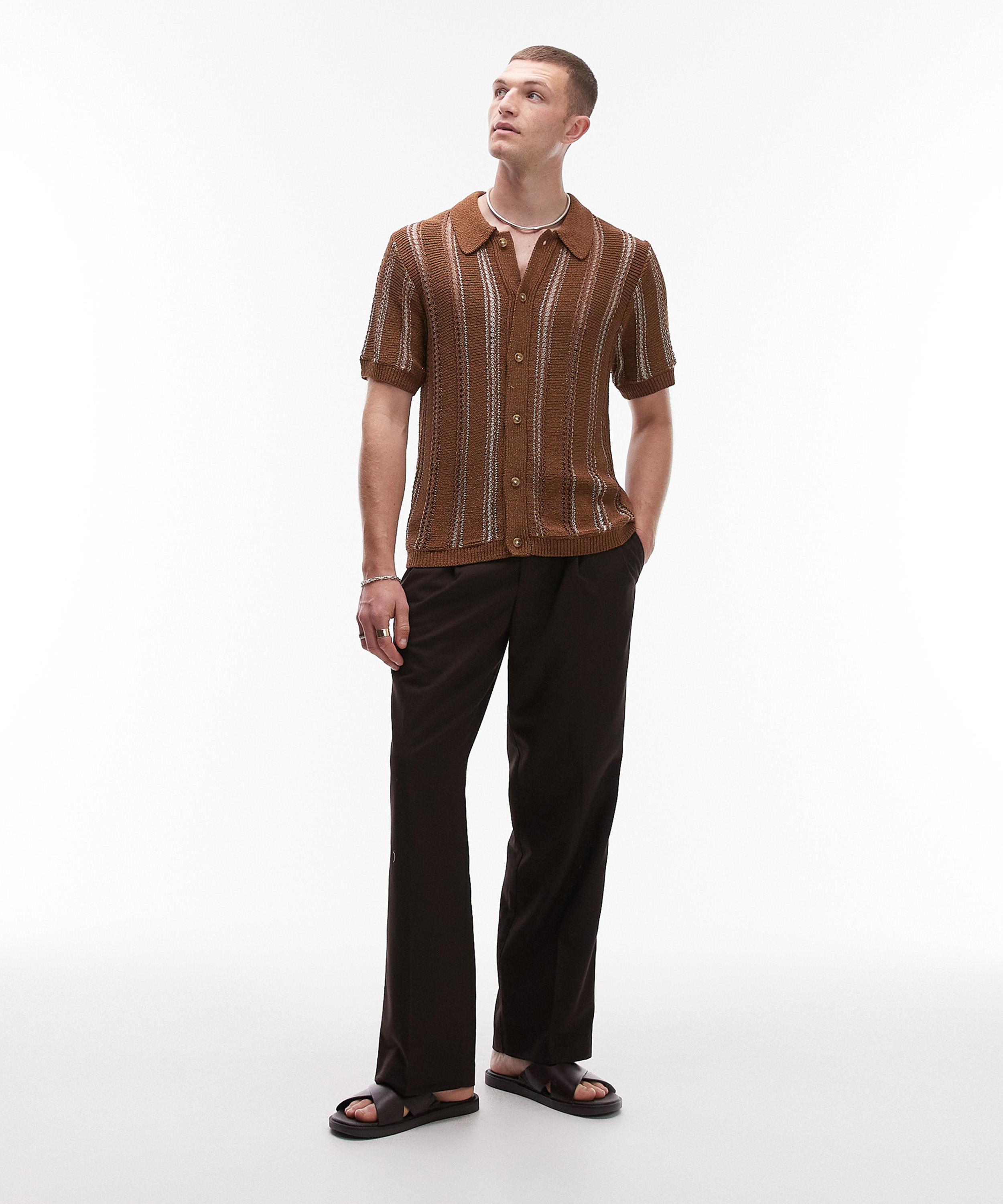 TOPMAN - Brown Knitted Button-Through Shirt image number 1
