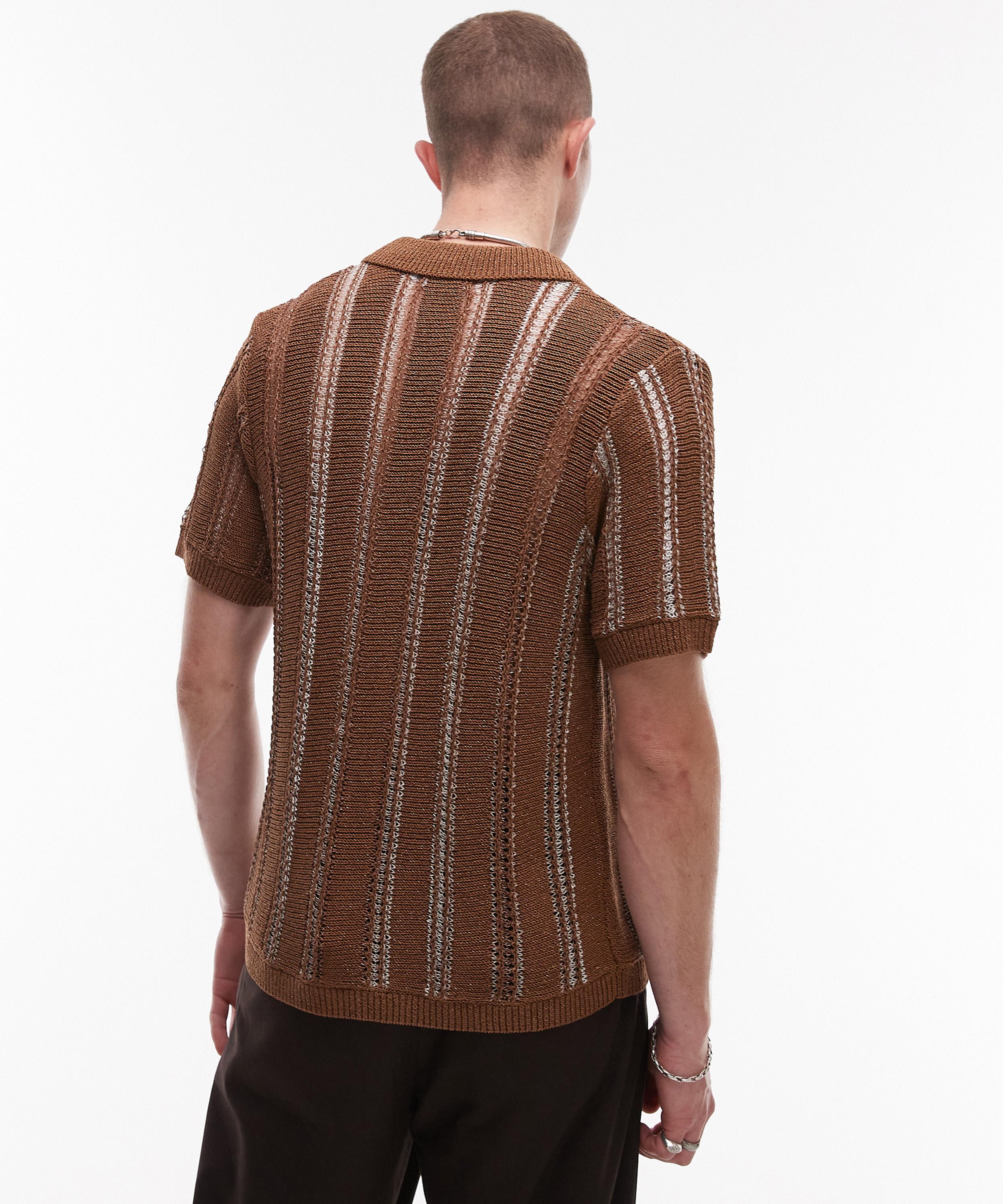 TOPMAN - Brown Knitted Button-Through Shirt image number 3