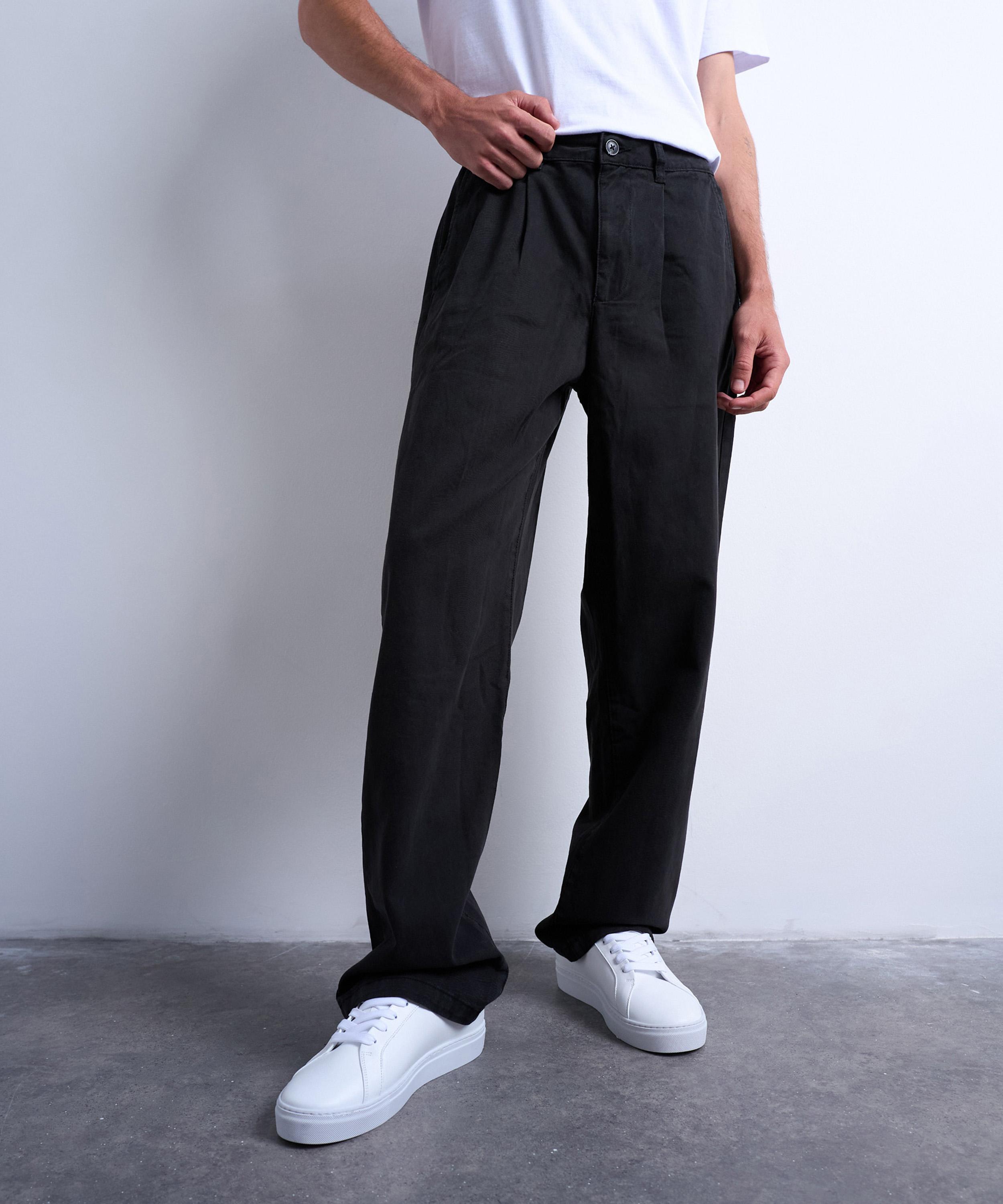 TOPMAN - Black Baggy Fit High-Waisted Twill Trousers