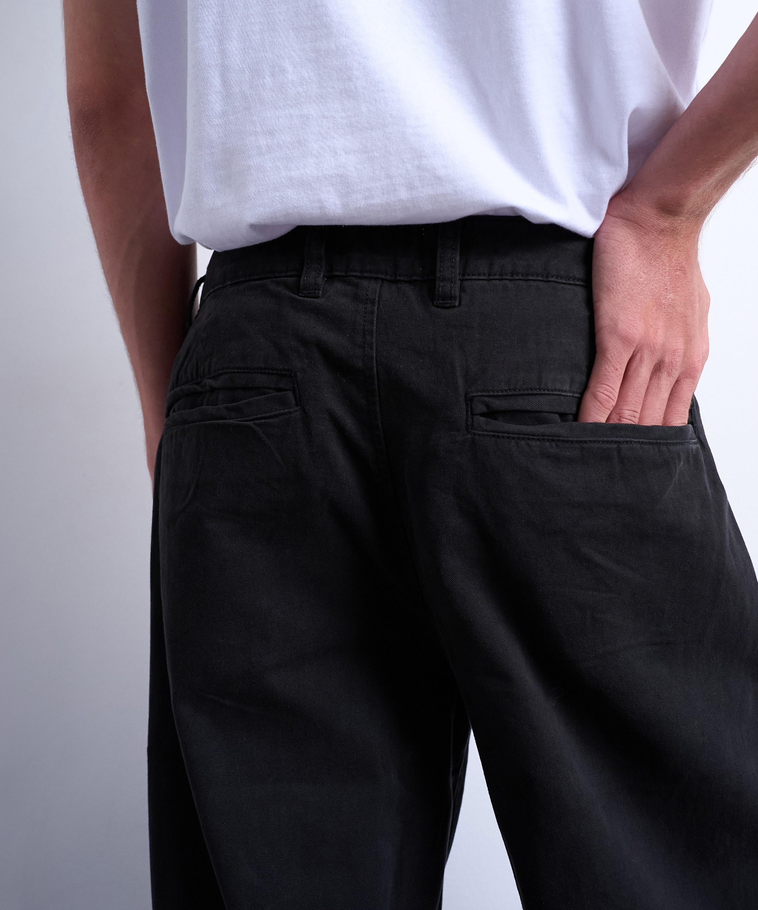 TOPMAN - Black Baggy Fit High-Waisted Twill Trousers image number 3