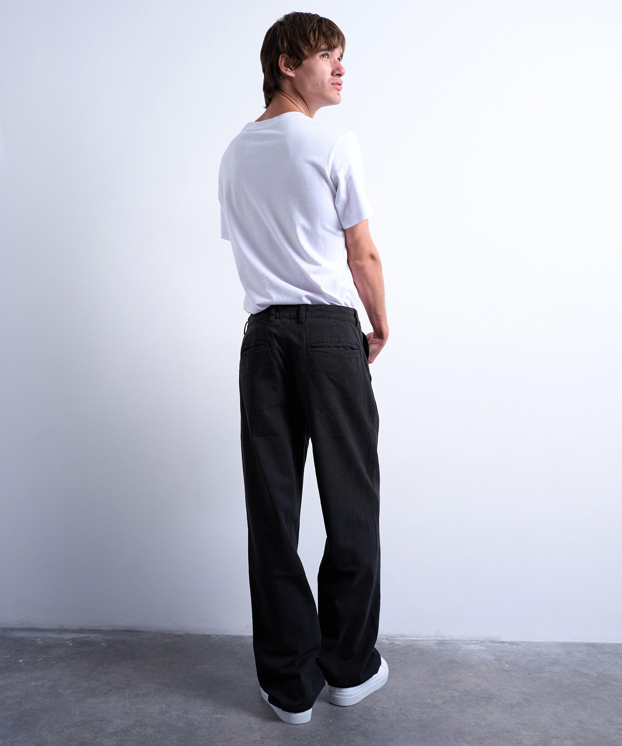 TOPMAN - Black Baggy Fit High-Waisted Twill Trousers image number 4