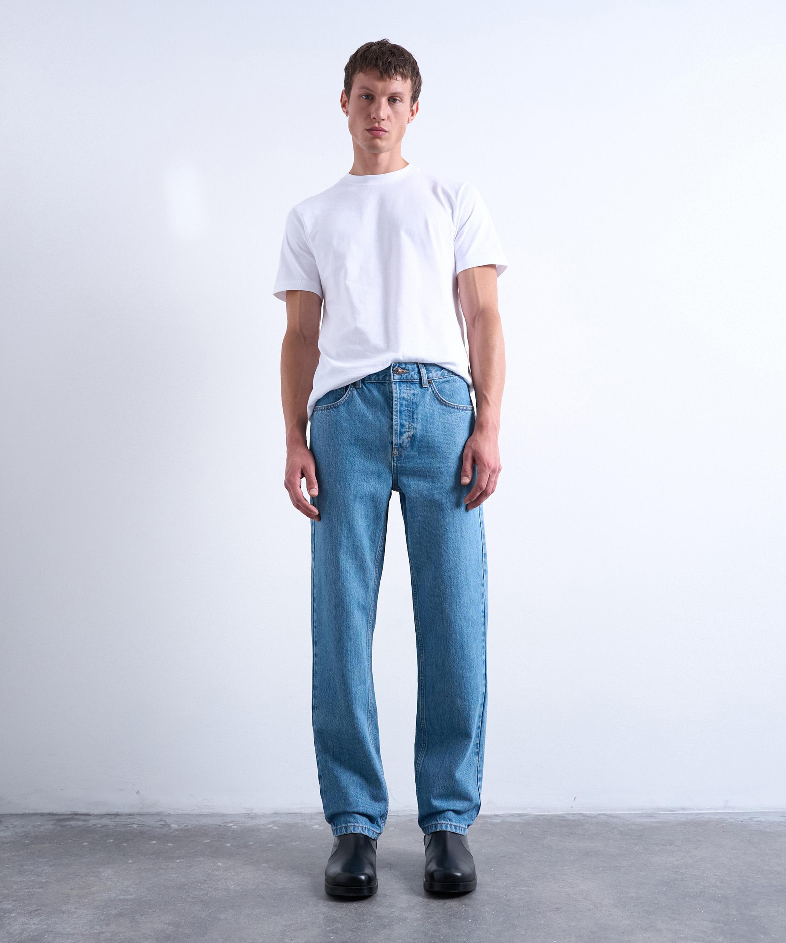 TOPMAN - Mid-Wash Blue Rigid Straight Jeans image number 0