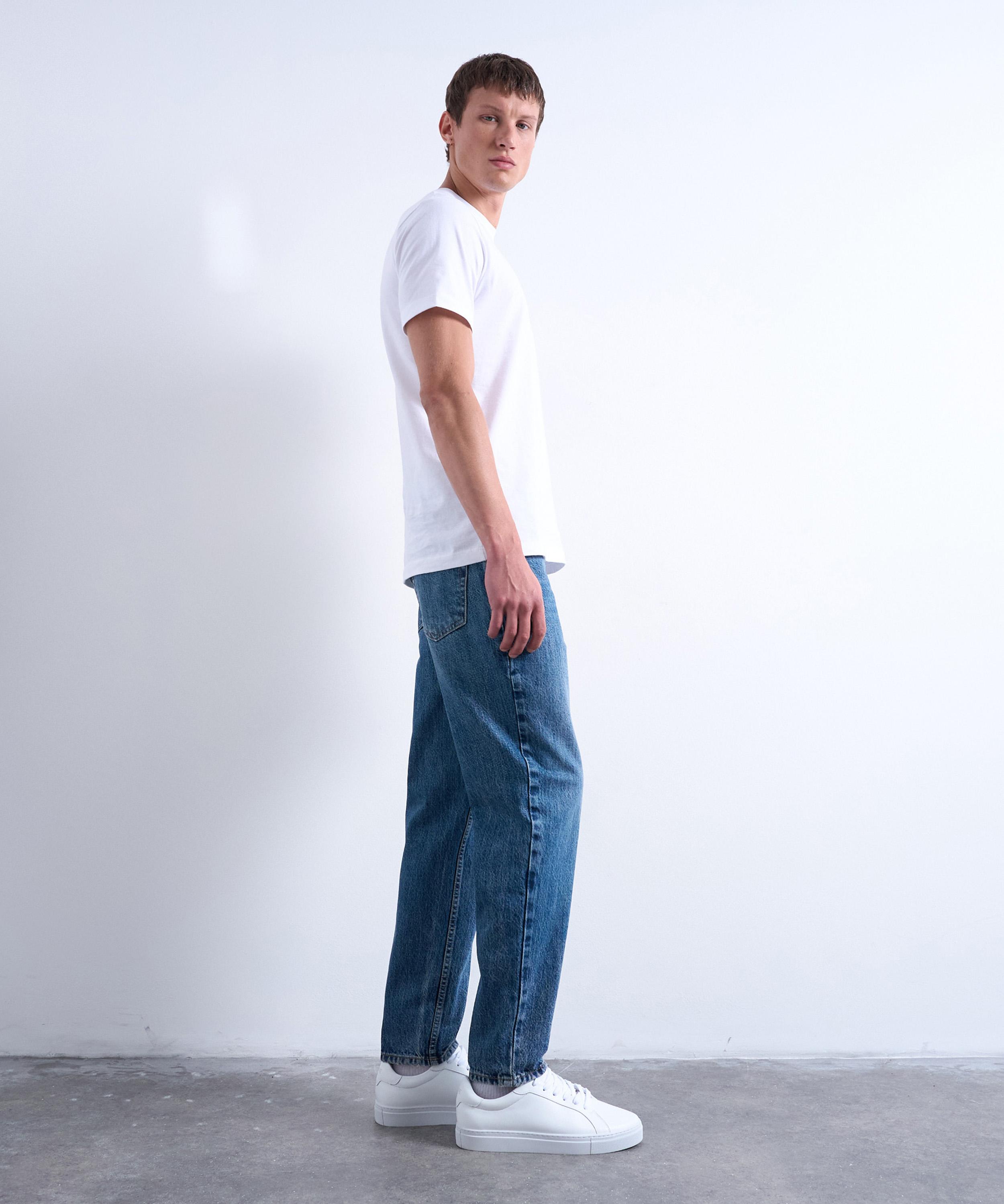 TOPMAN - Mid-Wash Blue Rigid Taper Jeans image number 1
