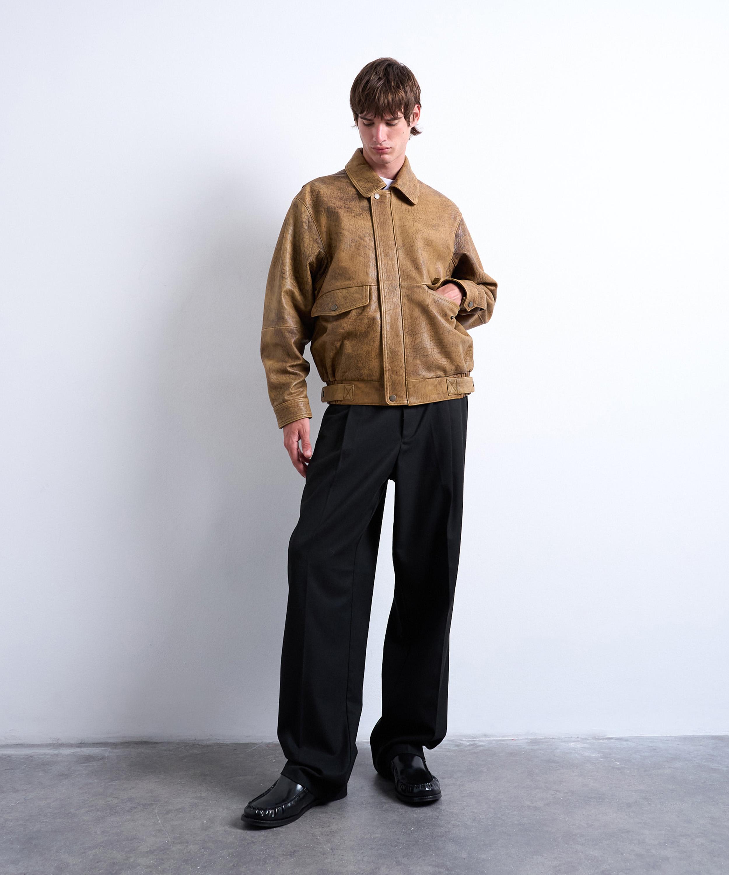 TOPMAN - Tan Leather Double Pocket Jacket image number 0