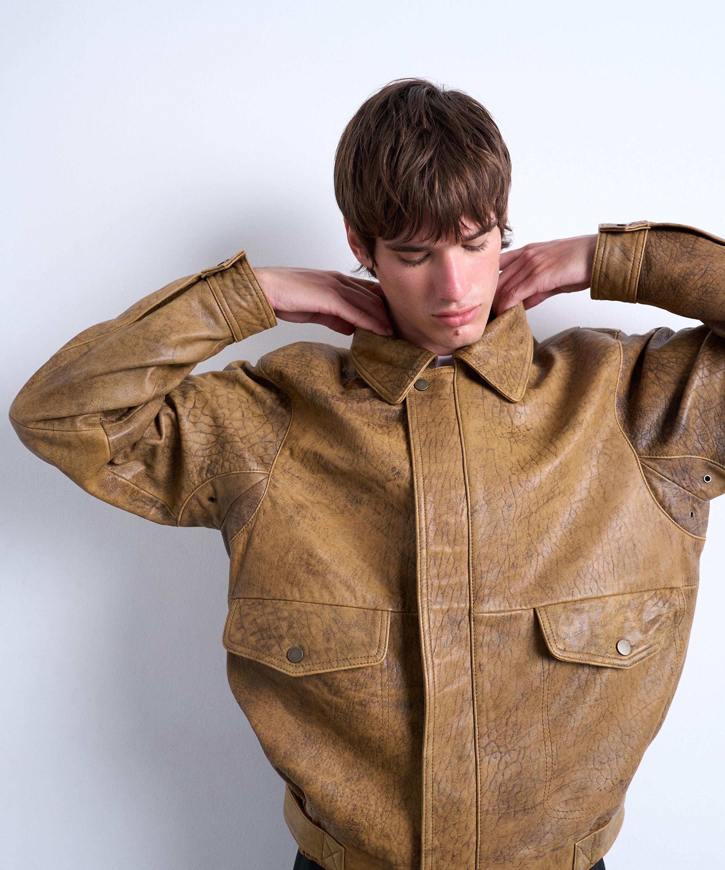 TOPMAN - Tan Leather Double Pocket Jacket image number 1
