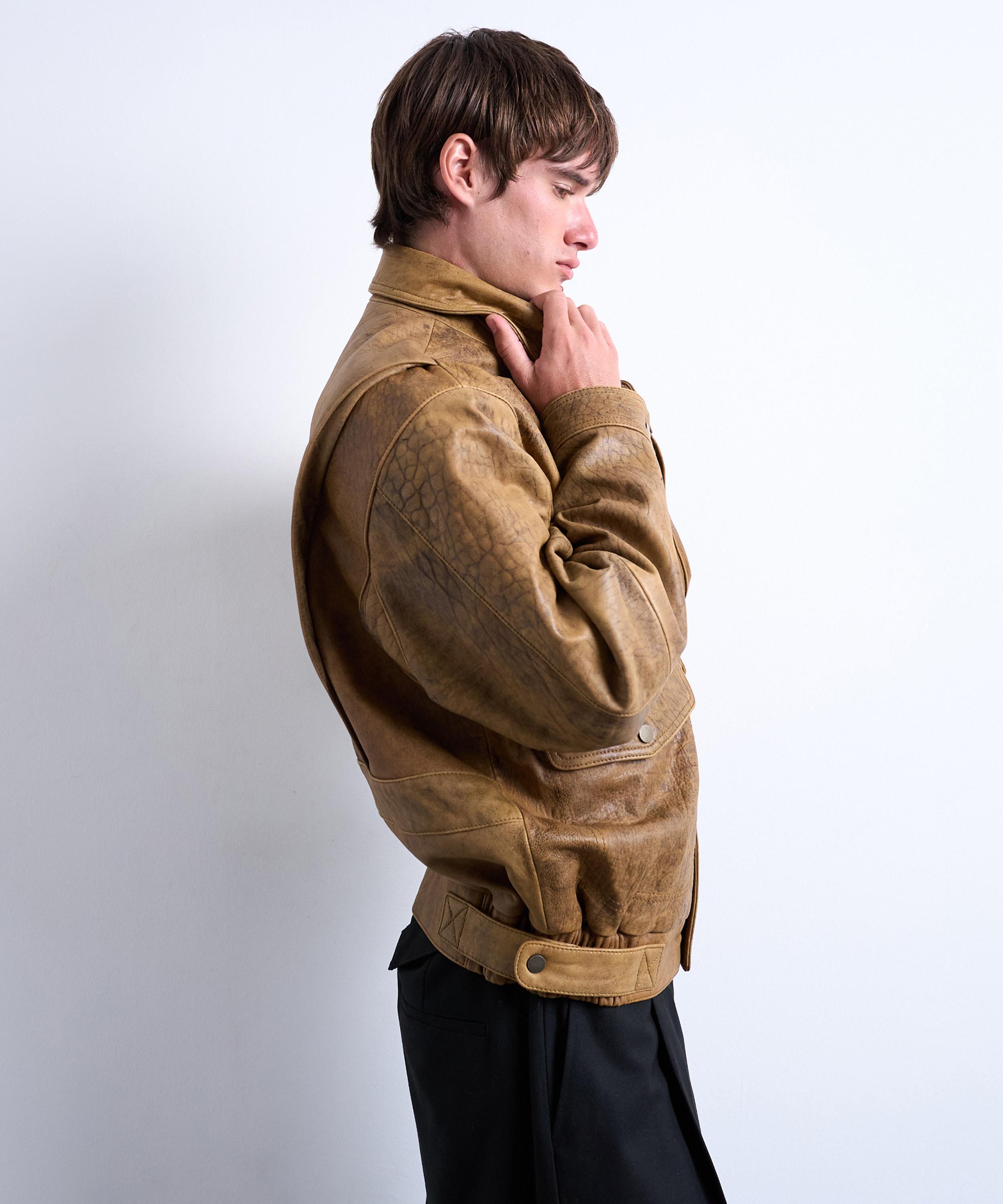 TOPMAN - Tan Leather Double Pocket Jacket image number 2