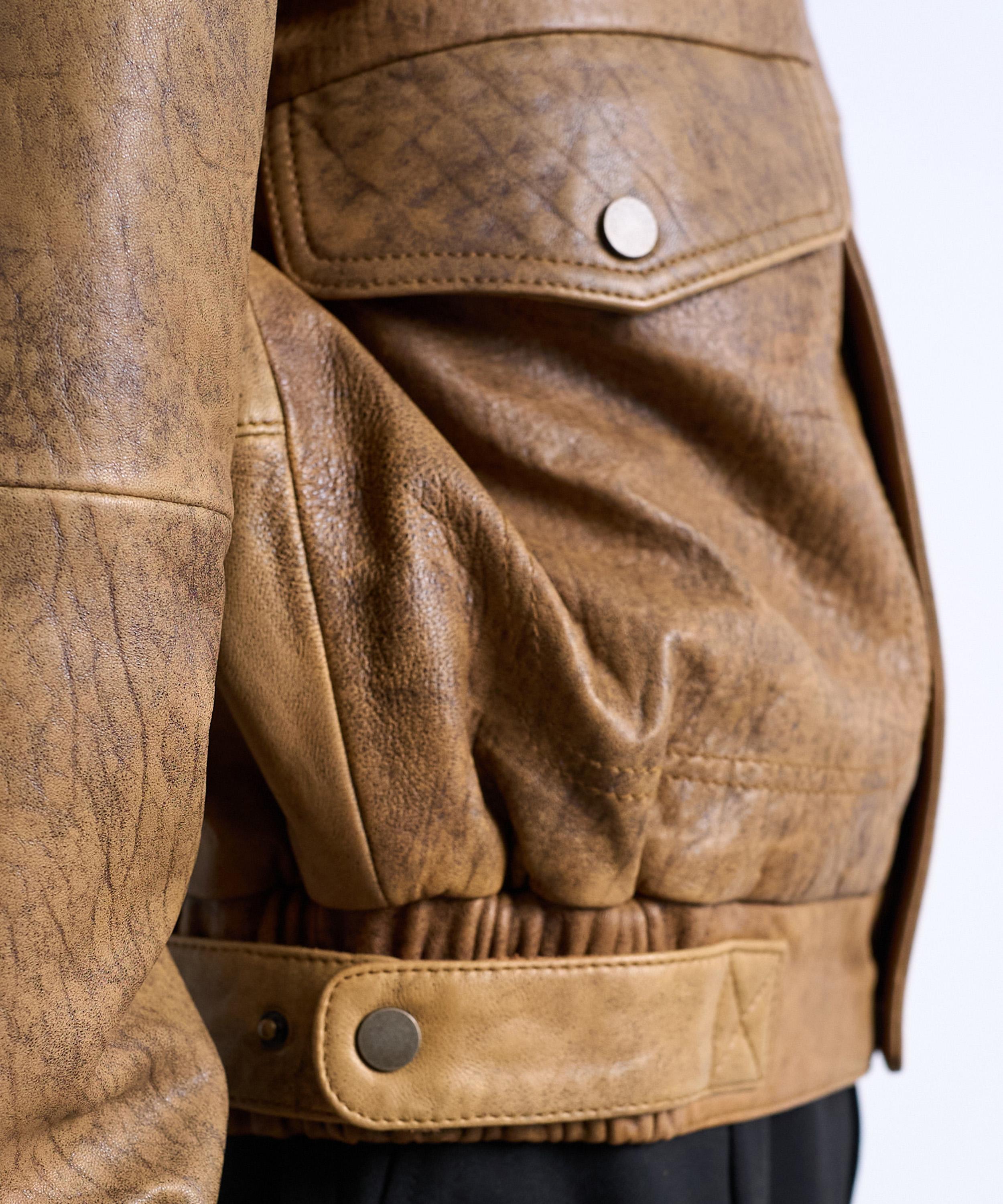 TOPMAN - Tan Leather Double Pocket Jacket image number 3