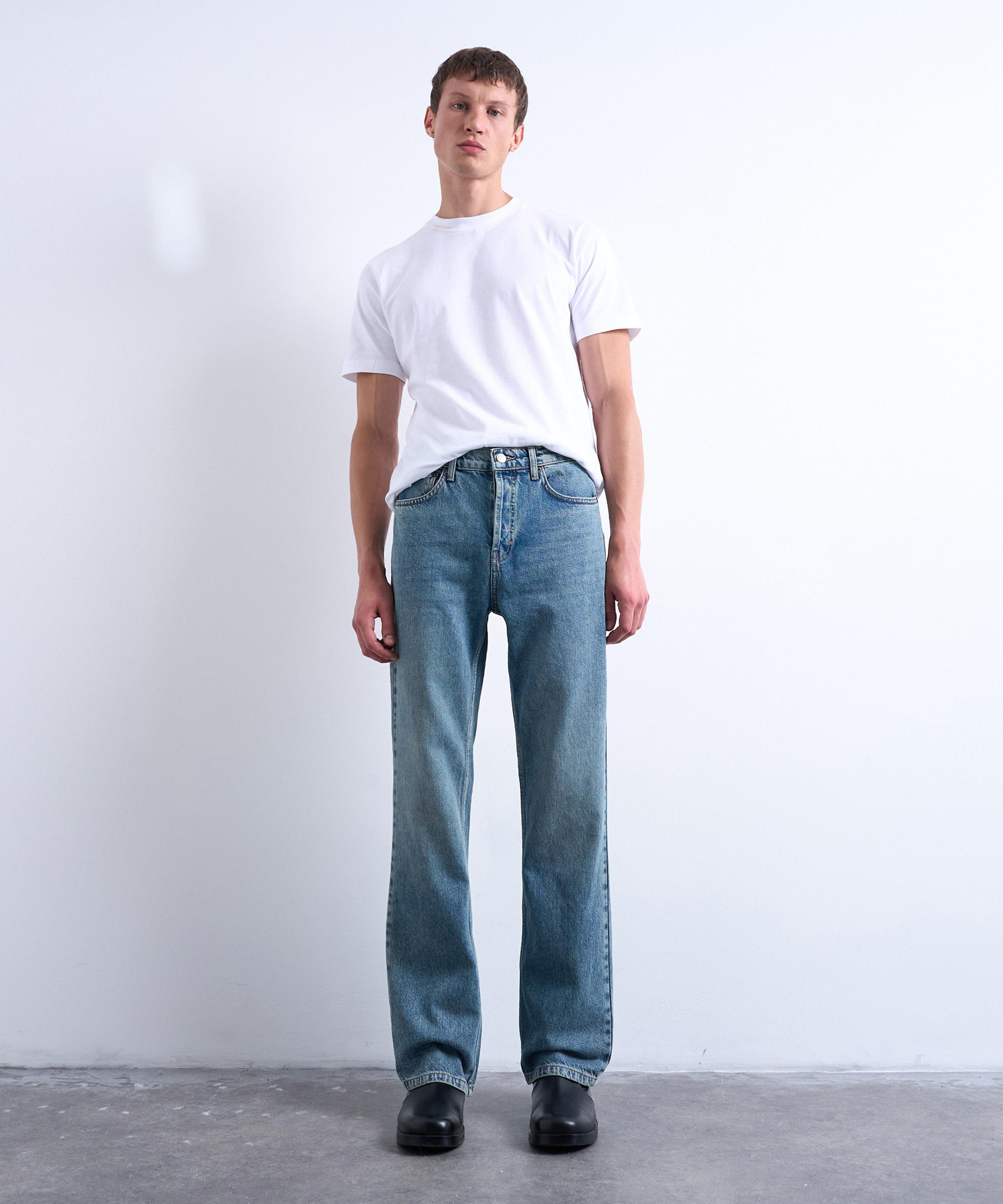 TOPMAN - Mid-Wash Blue Rigid Flare Jeans image number 0