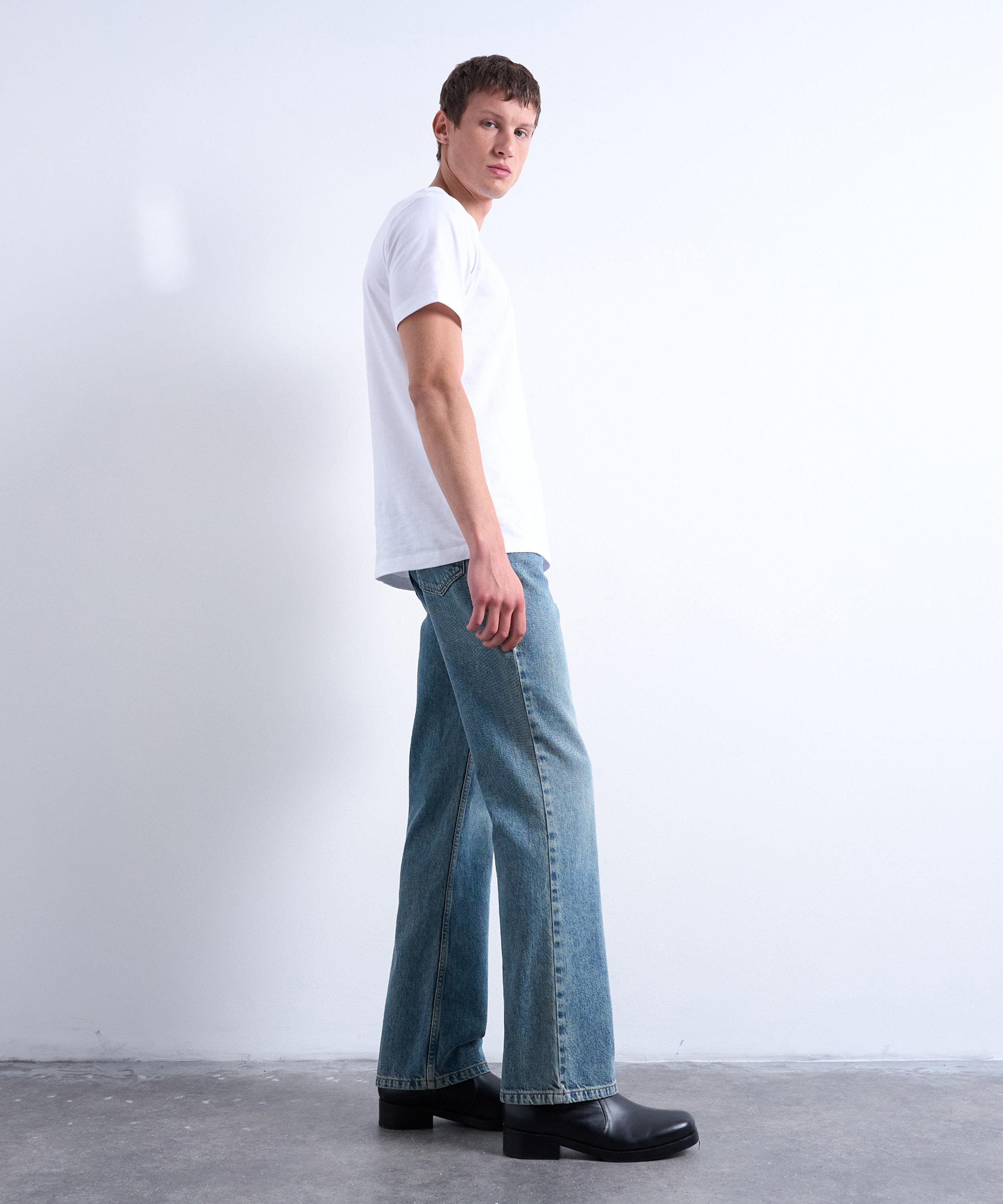 TOPMAN - Mid-Wash Blue Rigid Flare Jeans image number 1