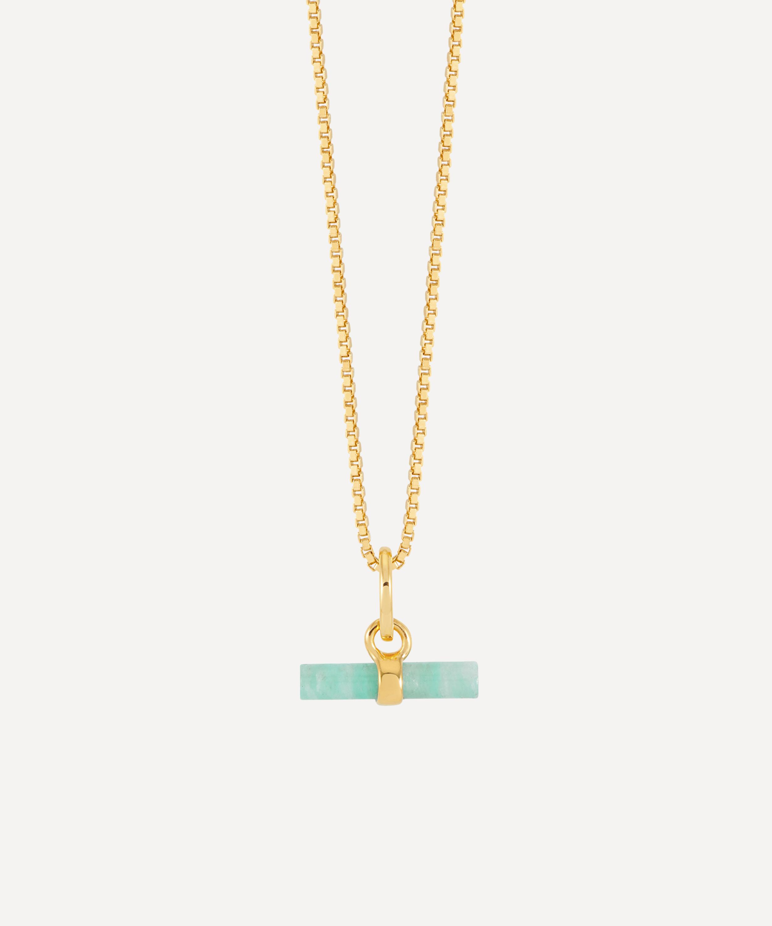 Rachel Jackson - 22ct Gold-Plated Amazonite Mini T-Bar Pendant Necklace image number 0